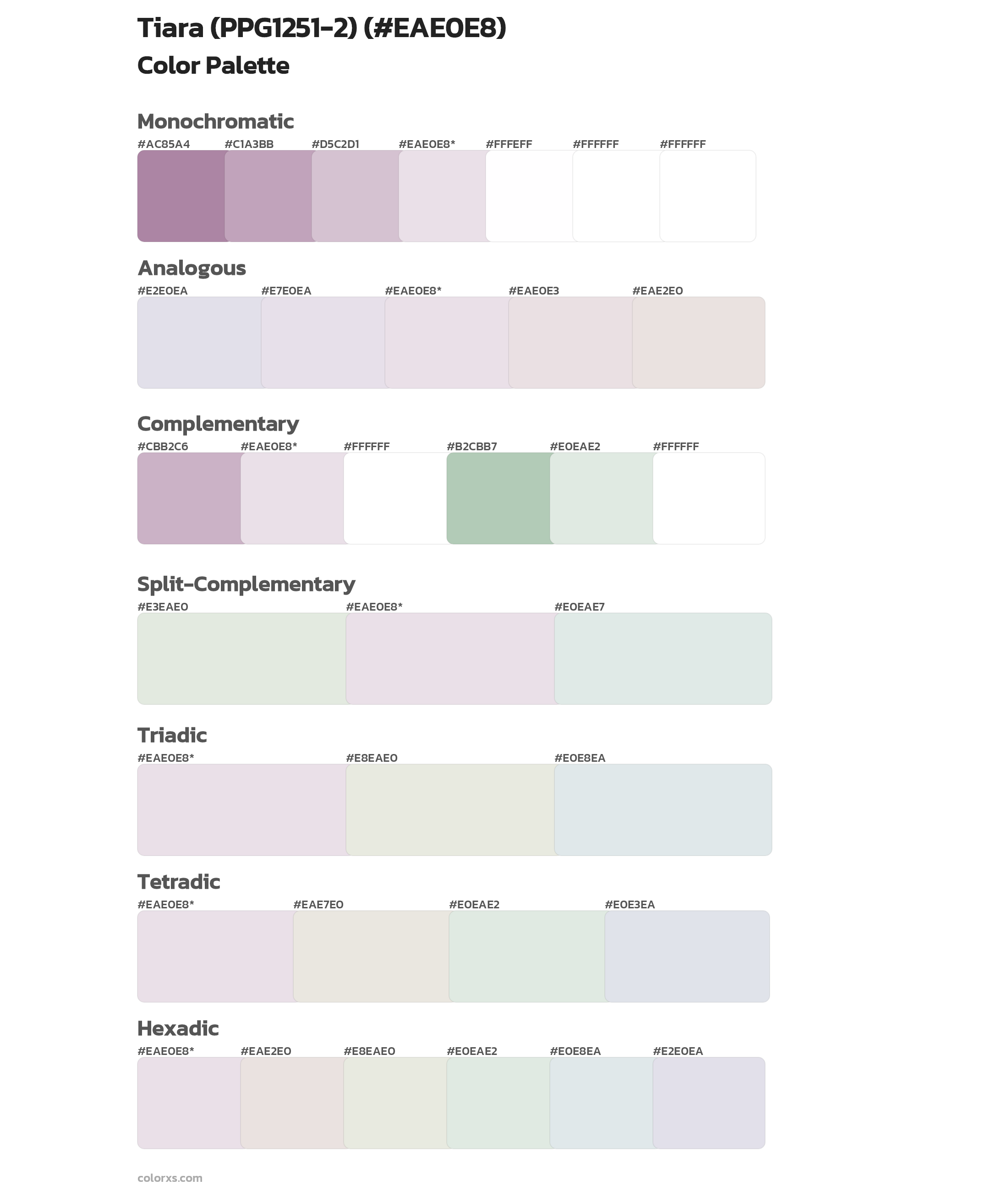 Tiara (PPG1251-2) Color Scheme Palettes