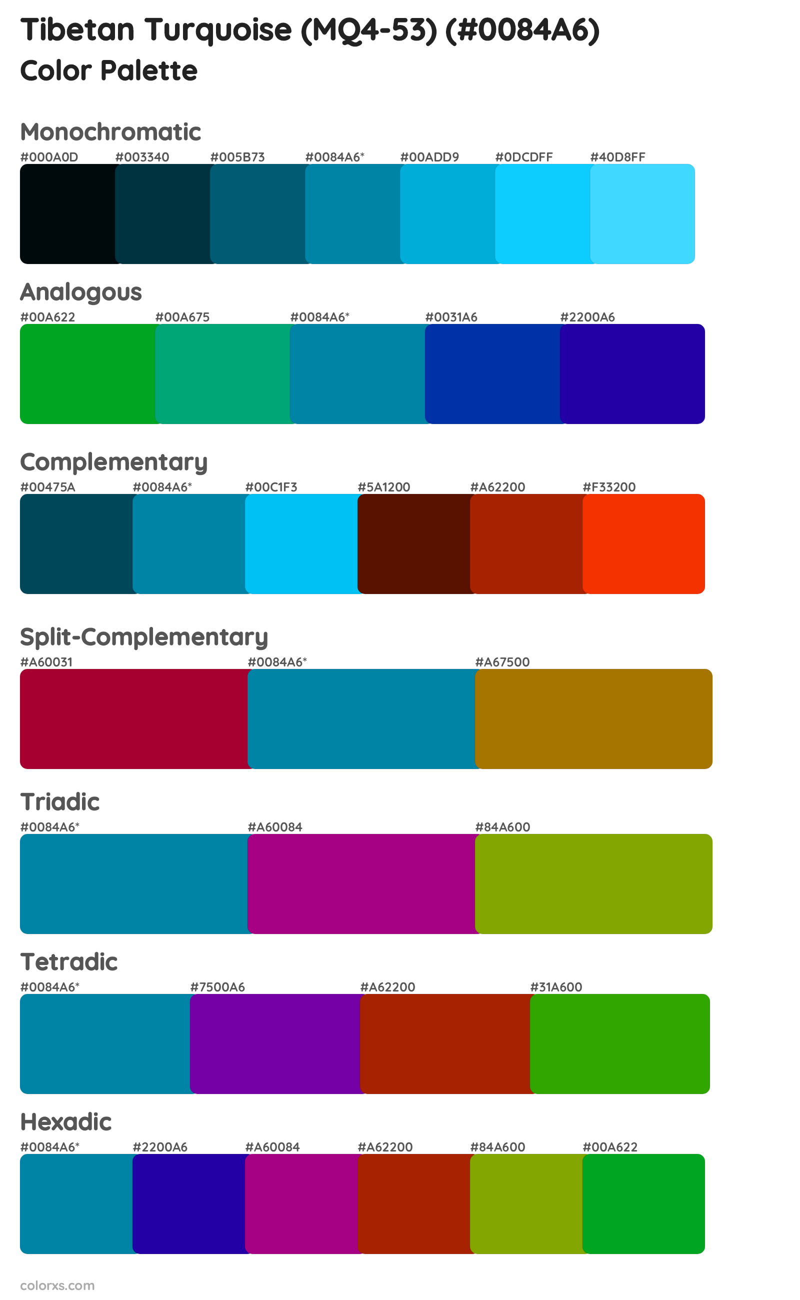 Tibetan Turquoise (MQ4-53) Color Scheme Palettes
