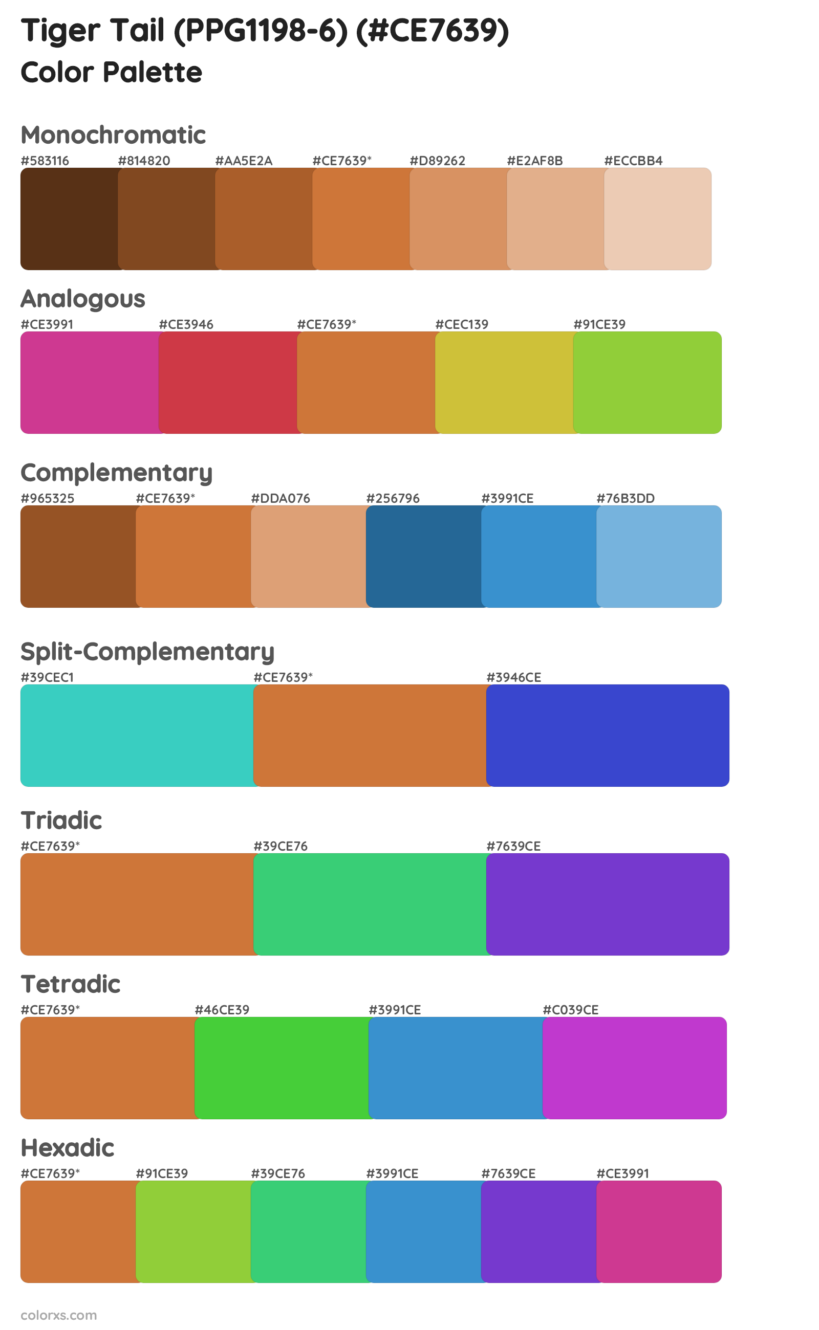Tiger Tail (PPG1198-6) Color Scheme Palettes