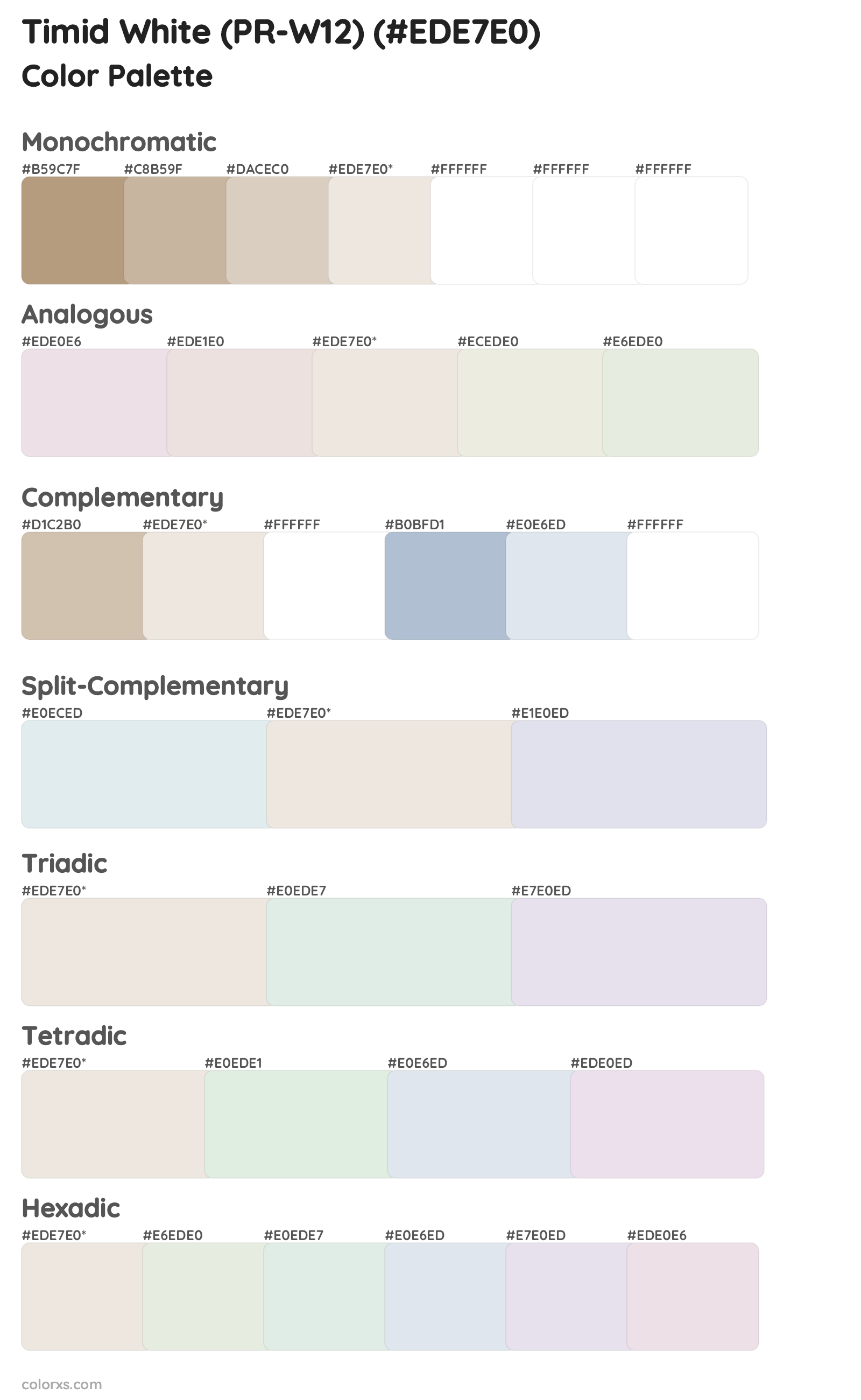 Timid White (PR-W12) Color Scheme Palettes