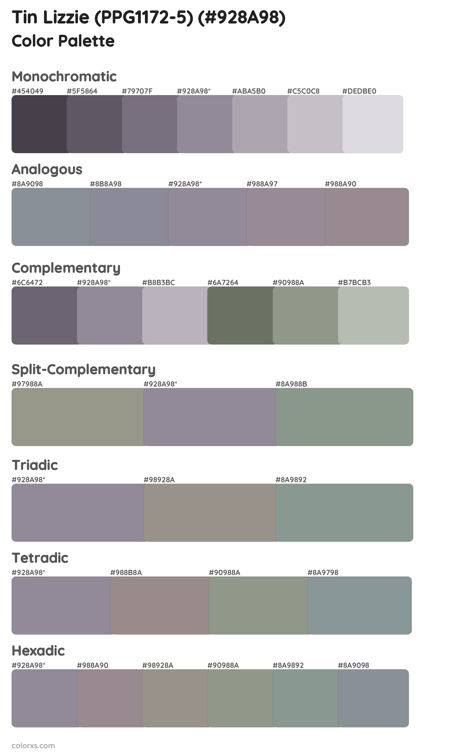 Tin Lizzie (PPG1172-5) Color Scheme Palettes