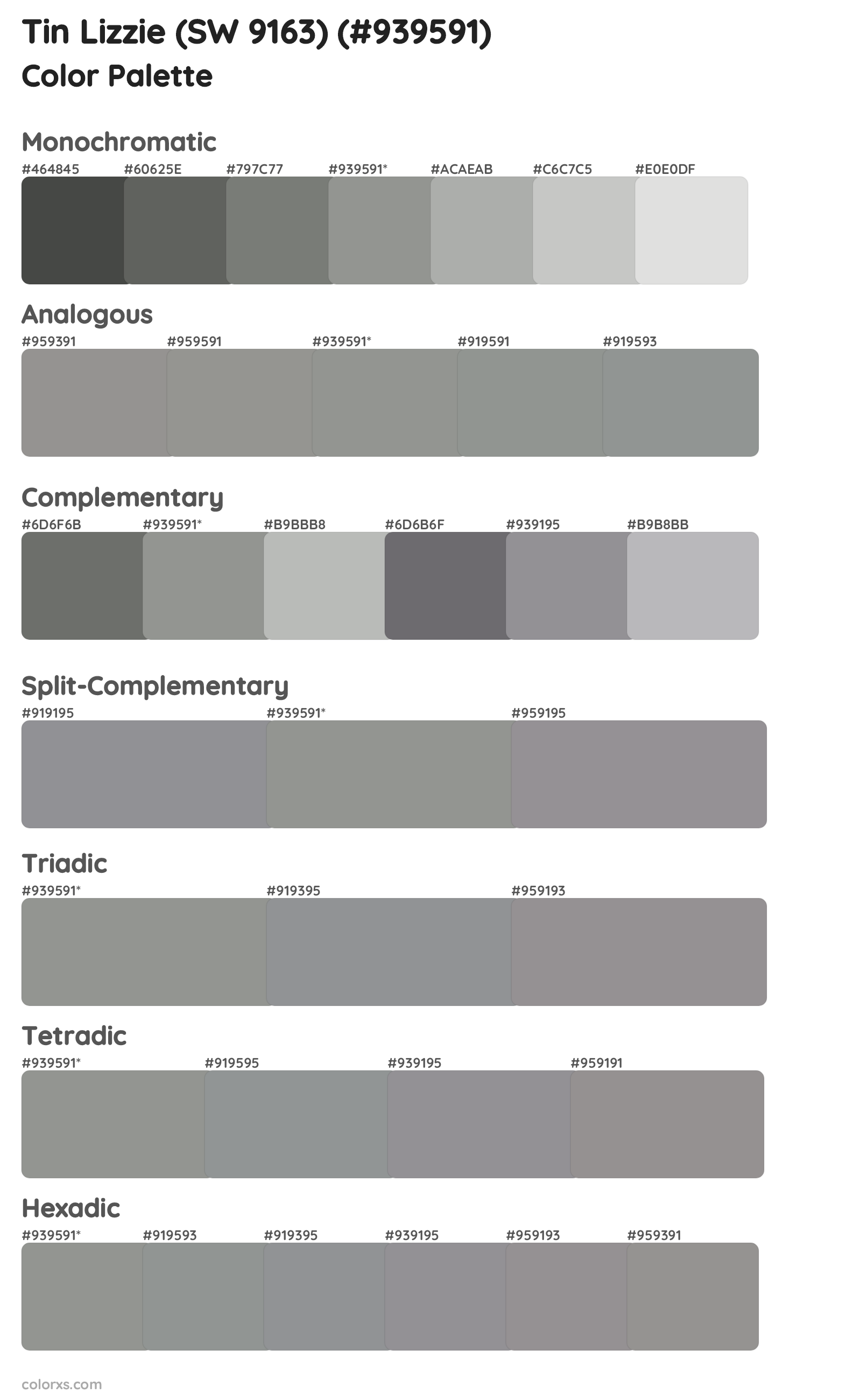 Tin Lizzie (SW 9163) Color Scheme Palettes