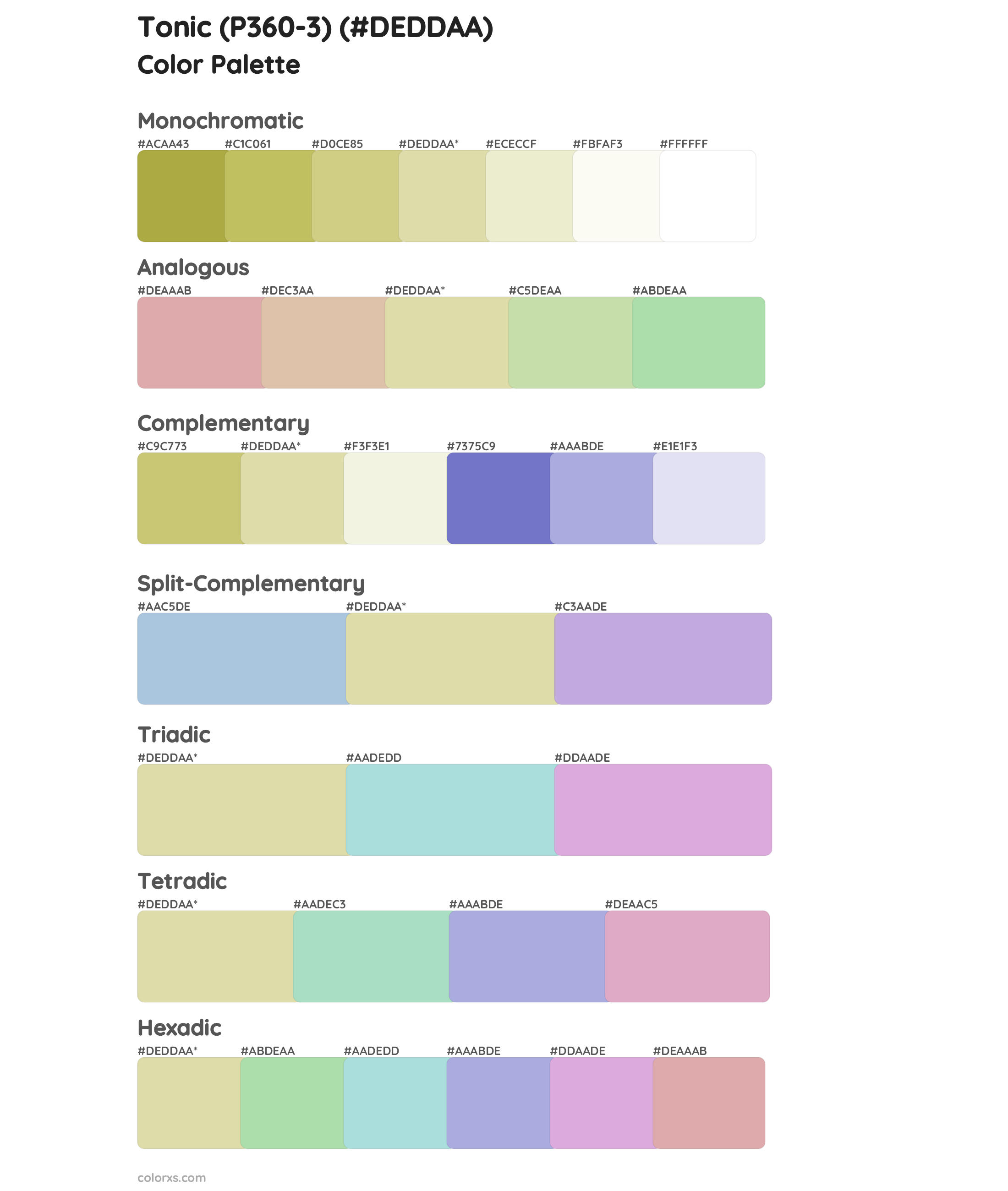 Tonic (P360-3) Color Scheme Palettes