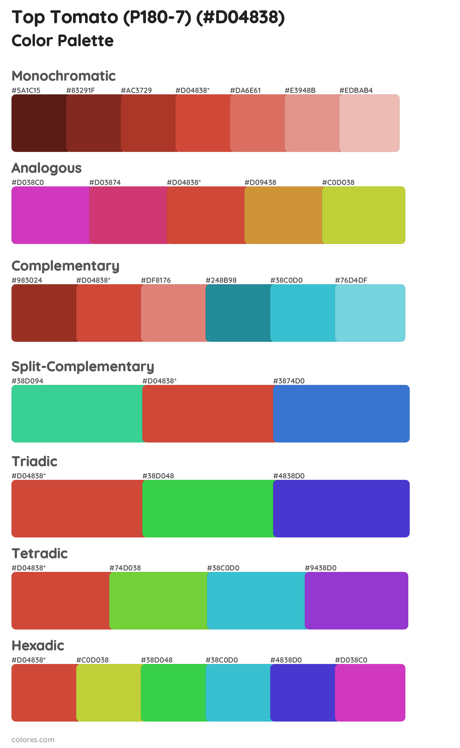 Top Tomato (P180-7) Color Scheme Palettes