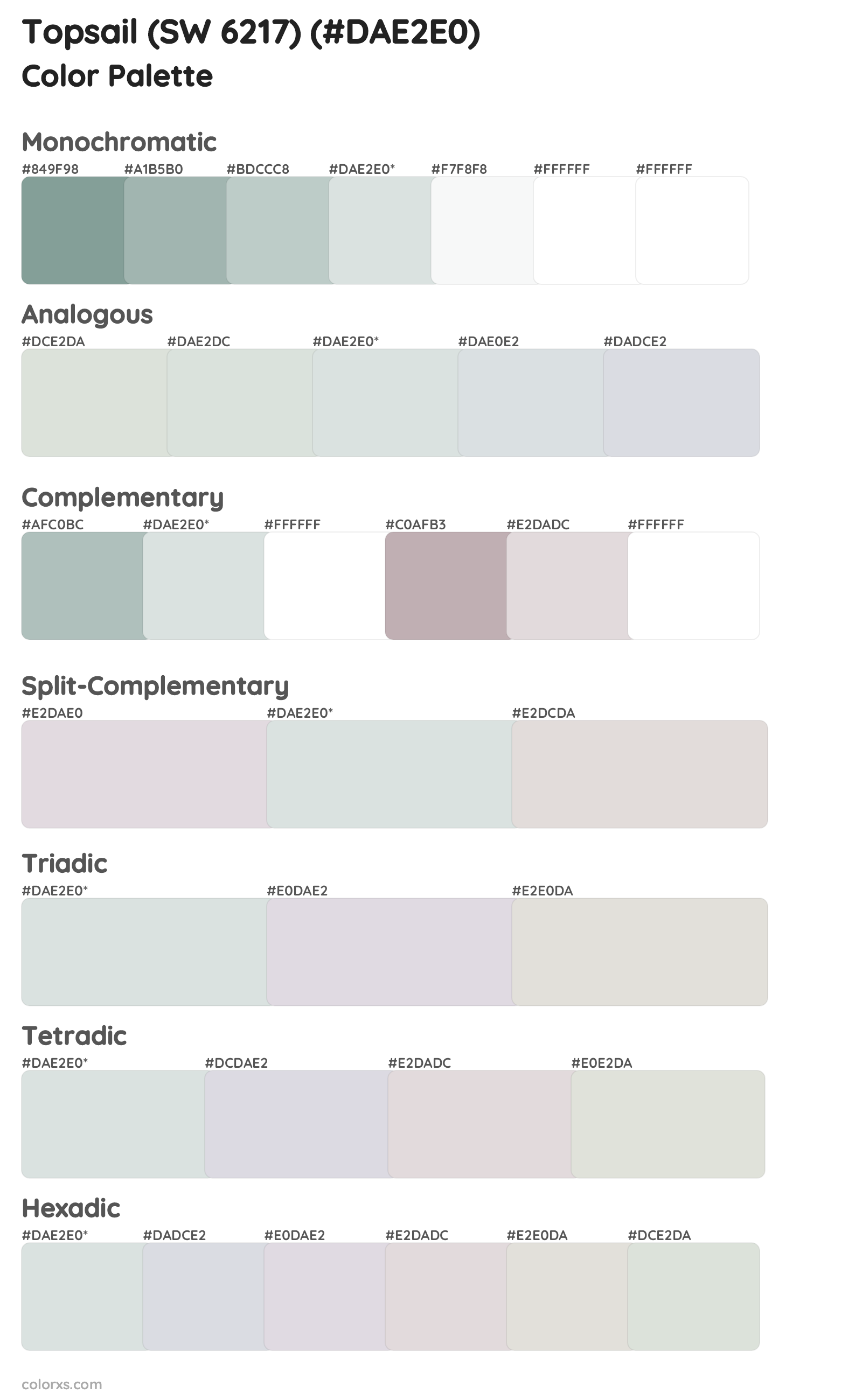 Topsail (SW 6217) Color Scheme Palettes