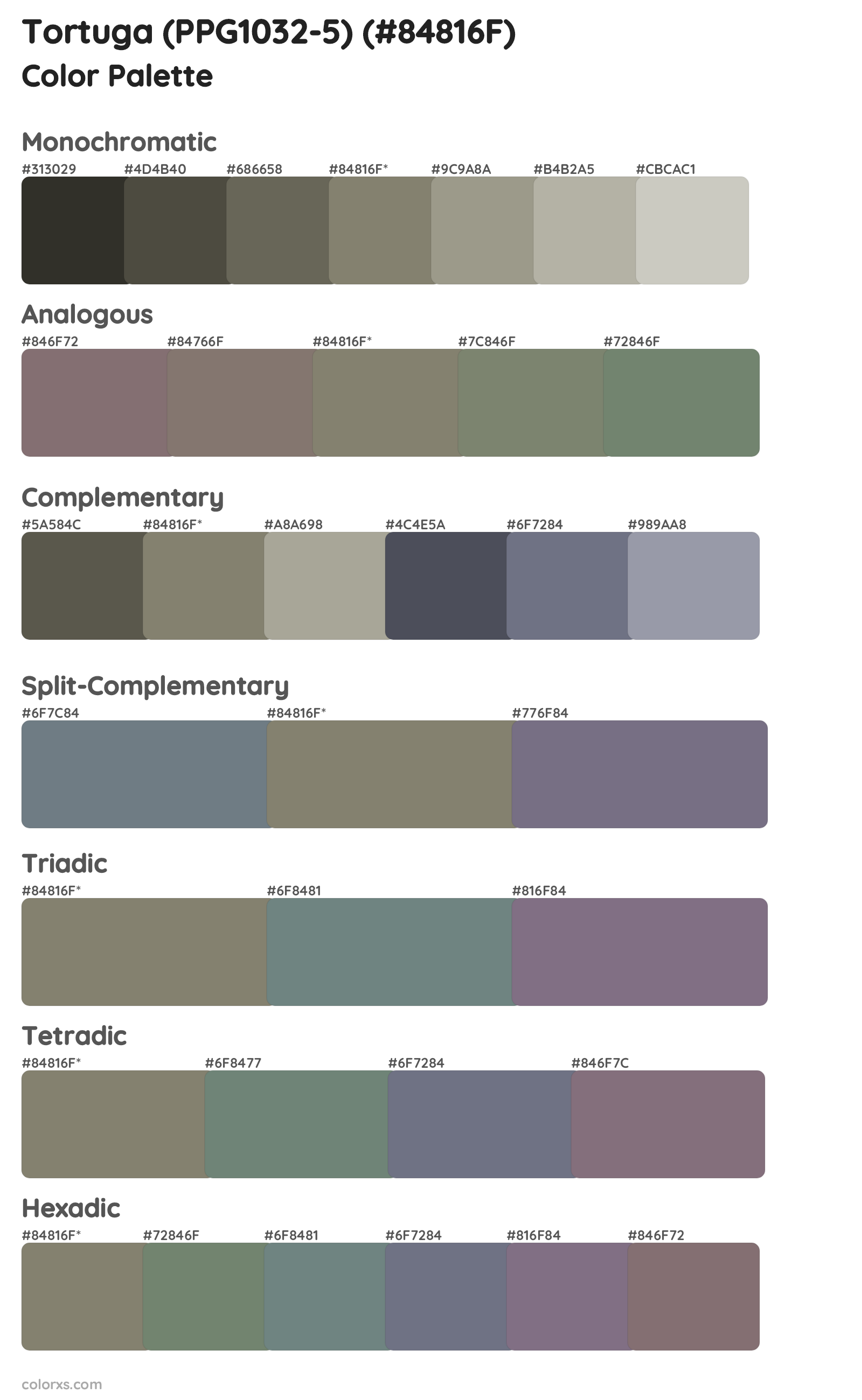 Tortuga (PPG1032-5) Color Scheme Palettes