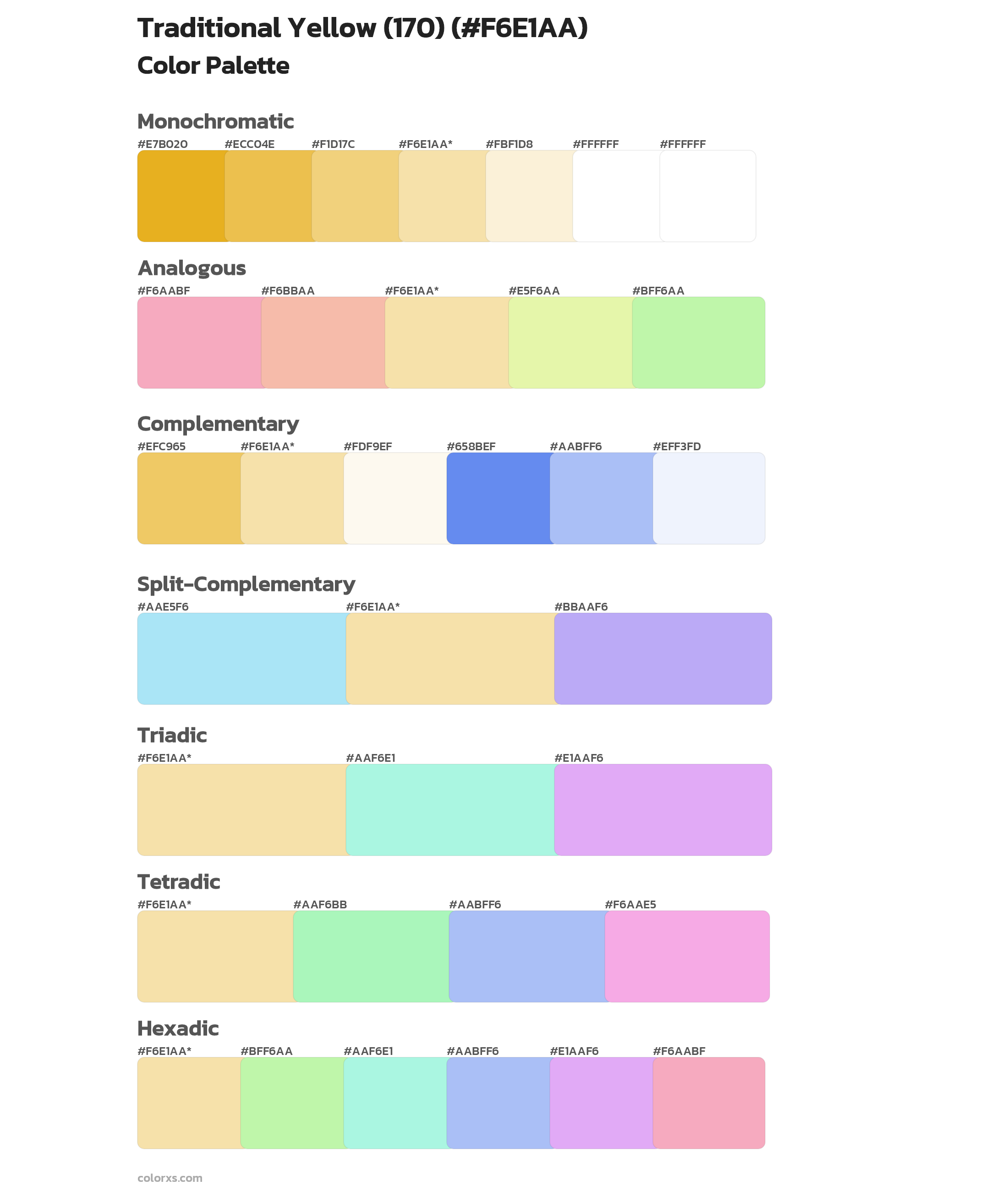 Traditional Yellow (170) Color Scheme Palettes