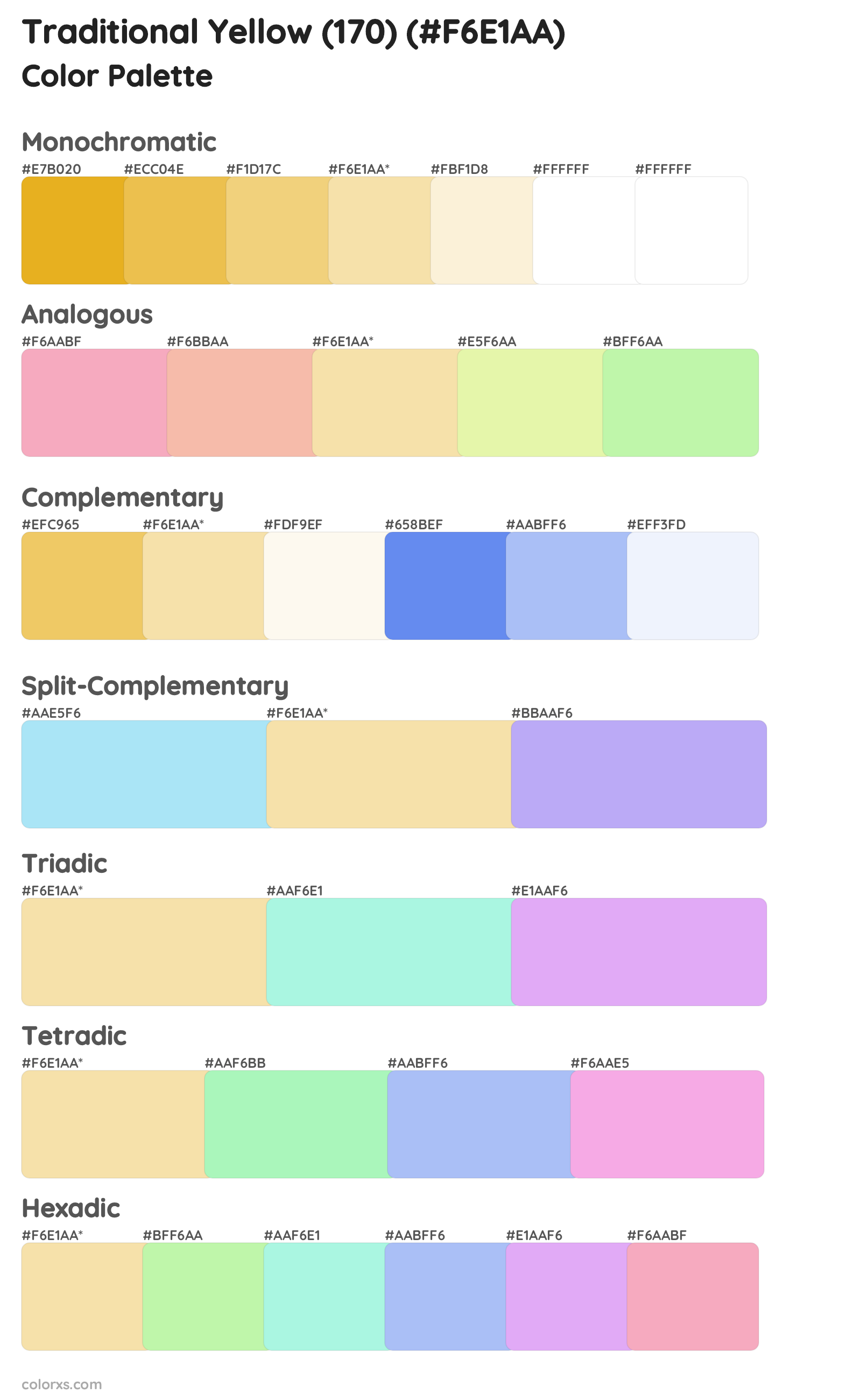 Traditional Yellow (170) Color Scheme Palettes
