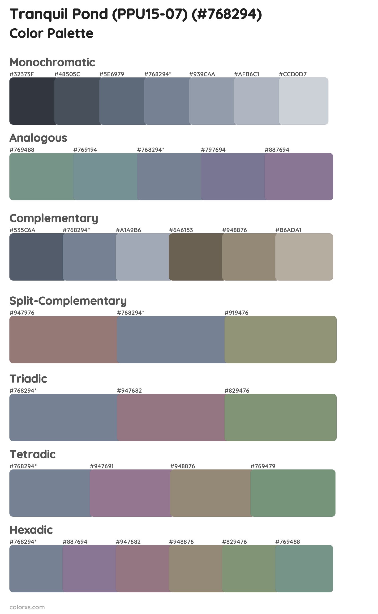 Tranquil Pond (PPU15-07) Color Scheme Palettes