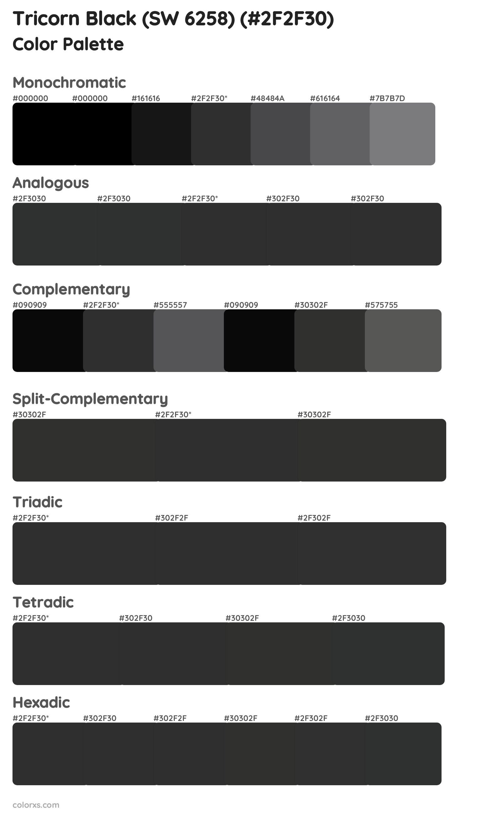 Tricorn Black (SW 6258) Color Scheme Palettes