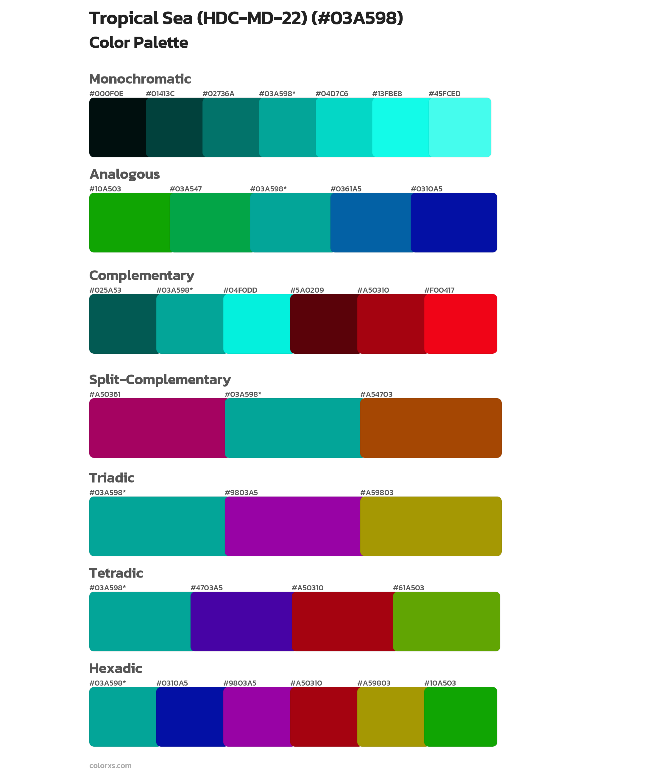 Tropical Sea (HDC-MD-22) Color Scheme Palettes