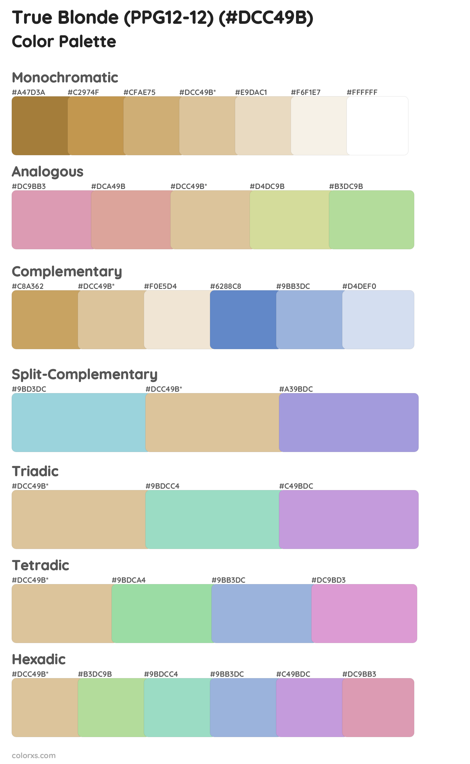 True Blonde (PPG12-12) Color Scheme Palettes