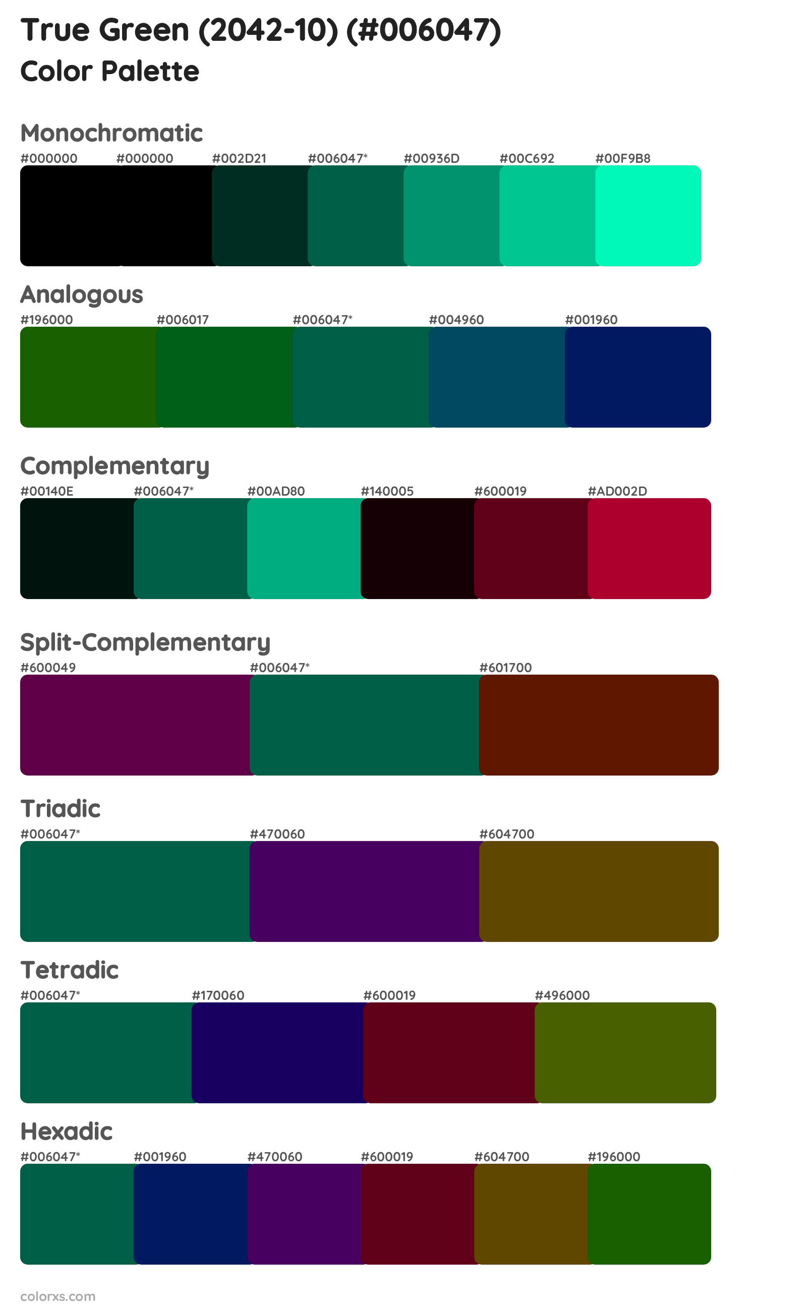 True Green (2042-10) Color Scheme Palettes
