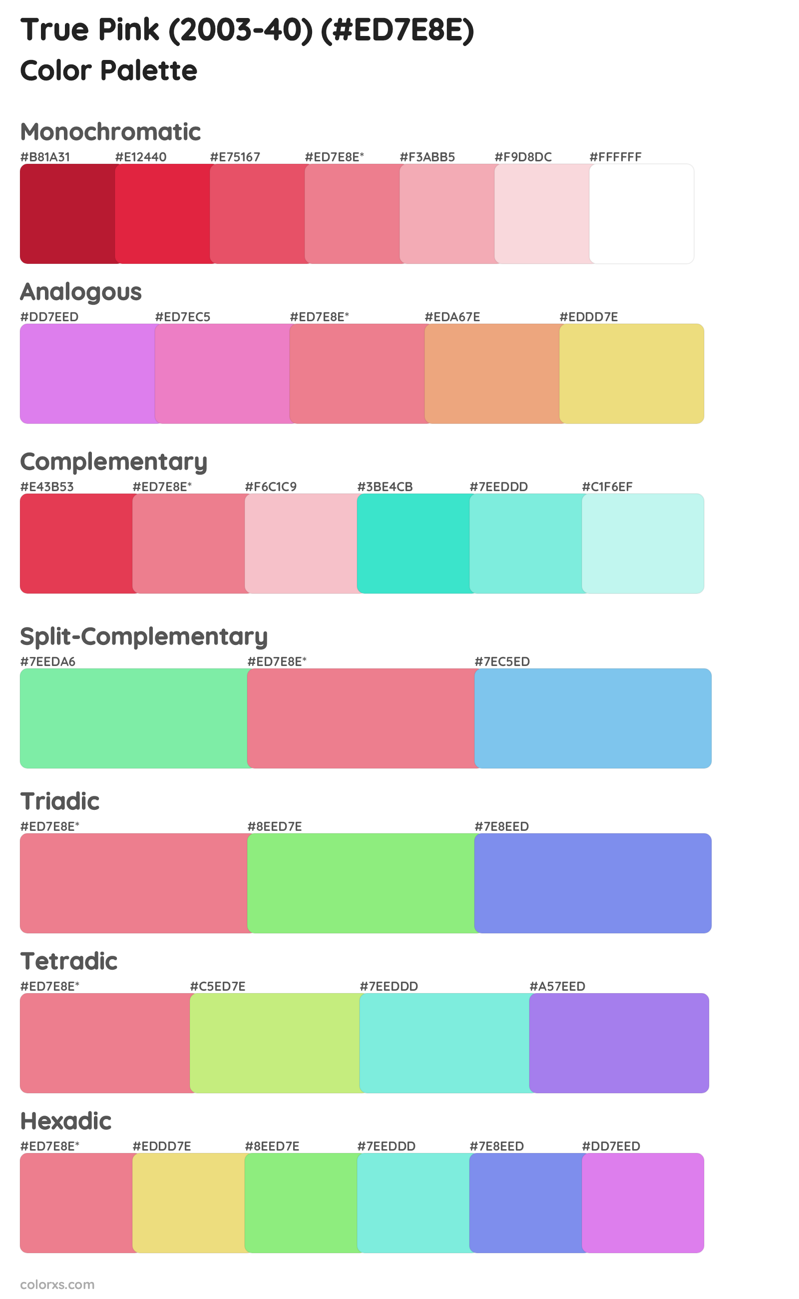 True Pink (2003-40) Color Scheme Palettes