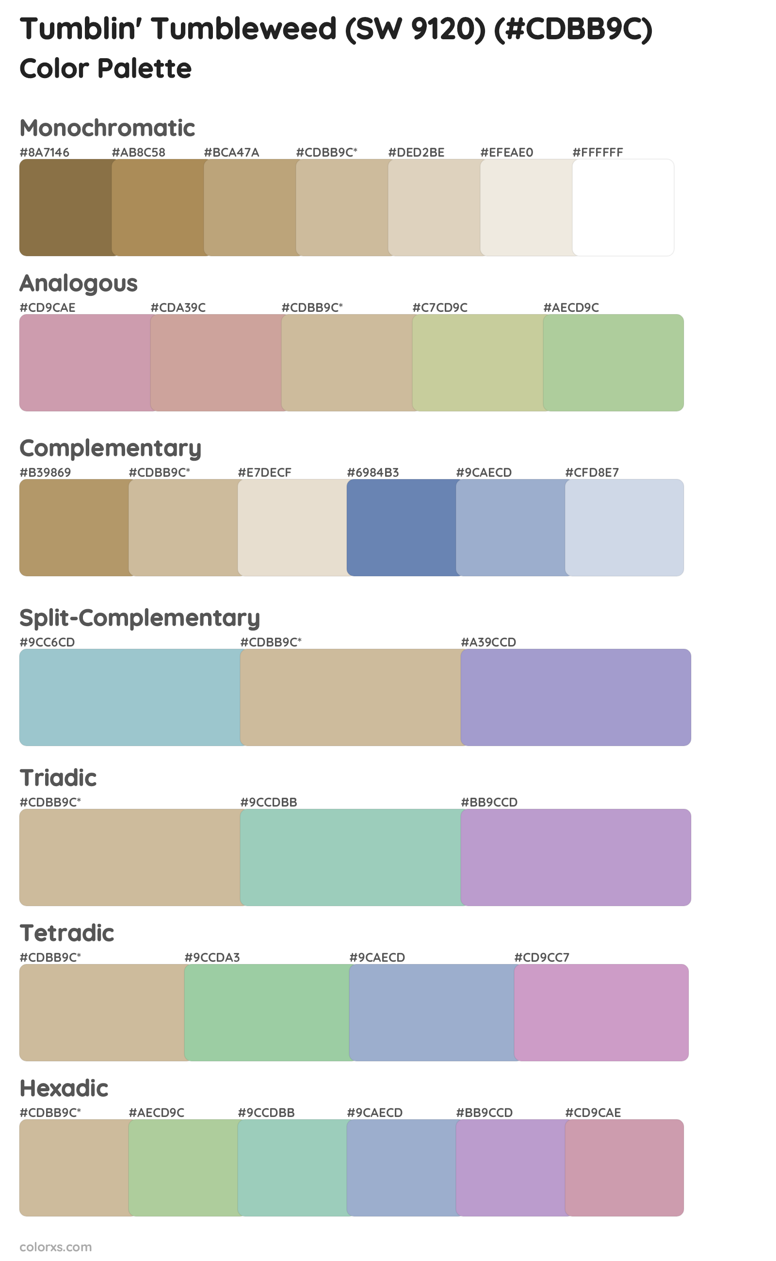 Tumblin' Tumbleweed (SW 9120) Color Scheme Palettes