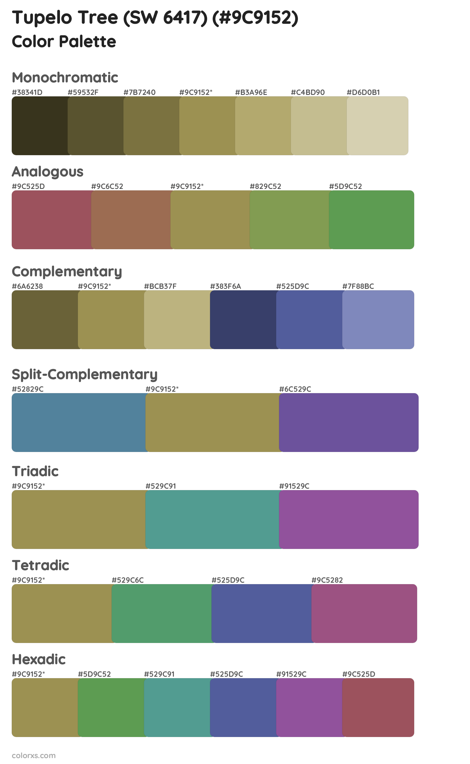Tupelo Tree (SW 6417) Color Scheme Palettes