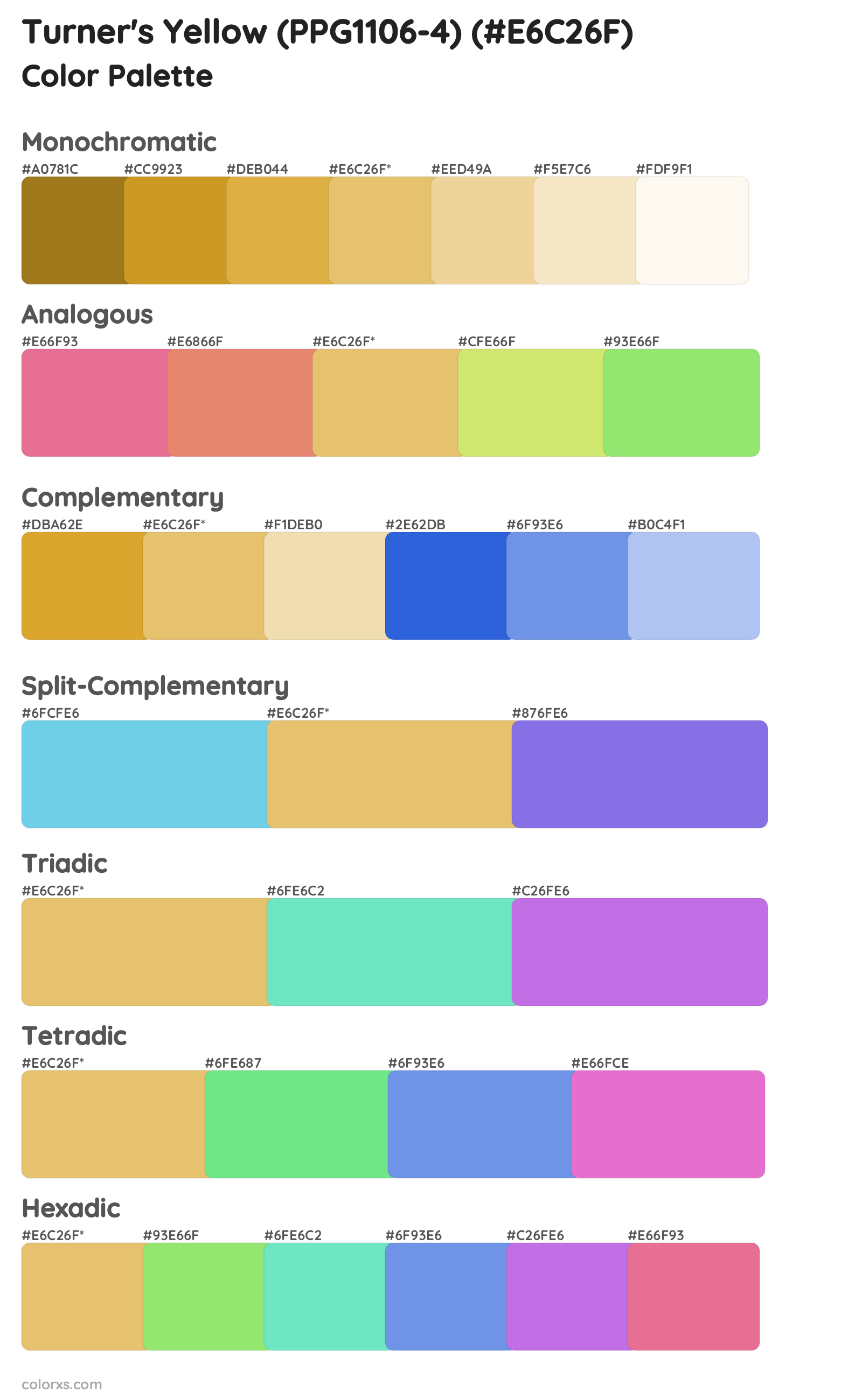 Turner's Yellow (PPG1106-4) Color Scheme Palettes