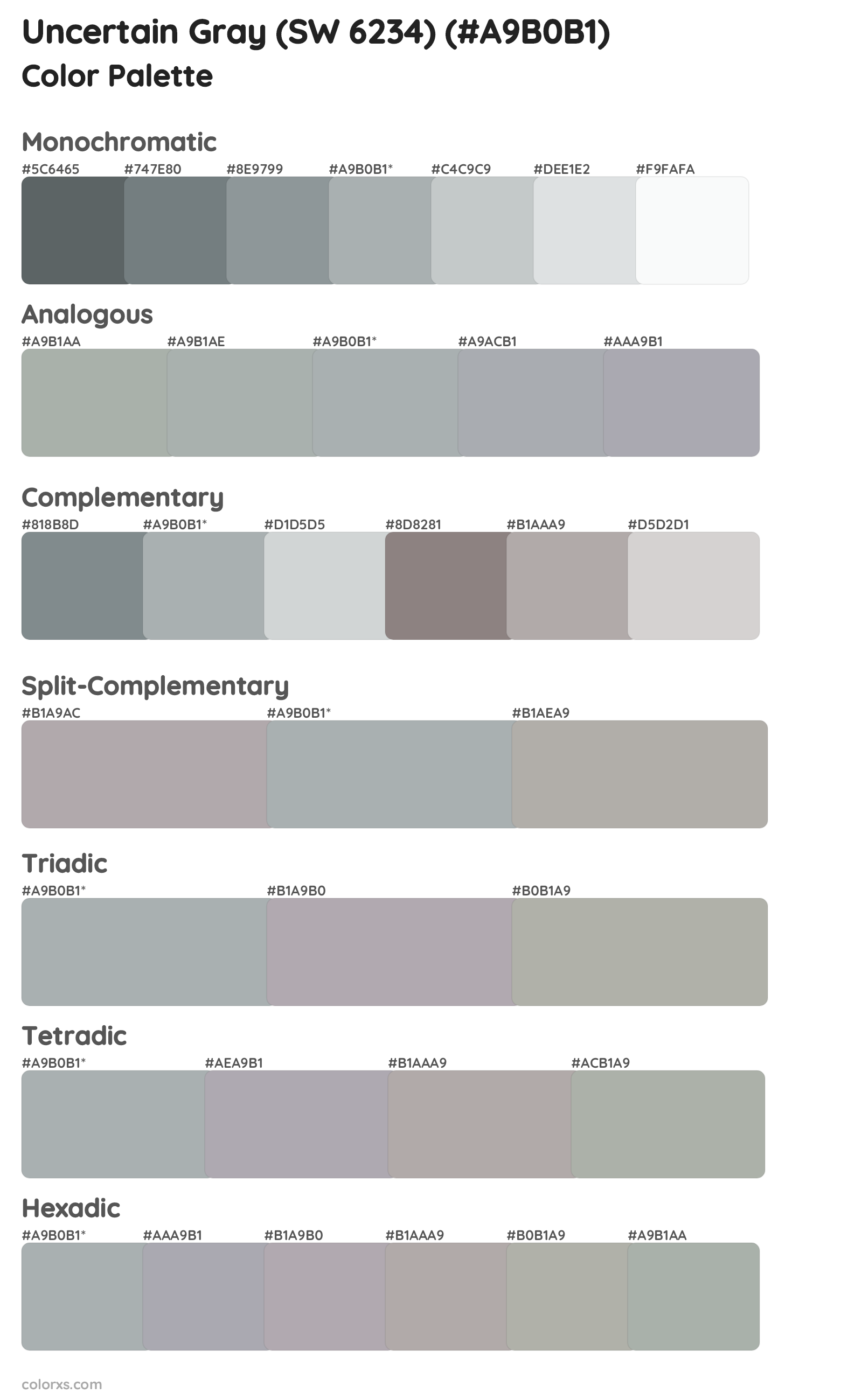 Uncertain Gray (SW 6234) Color Scheme Palettes