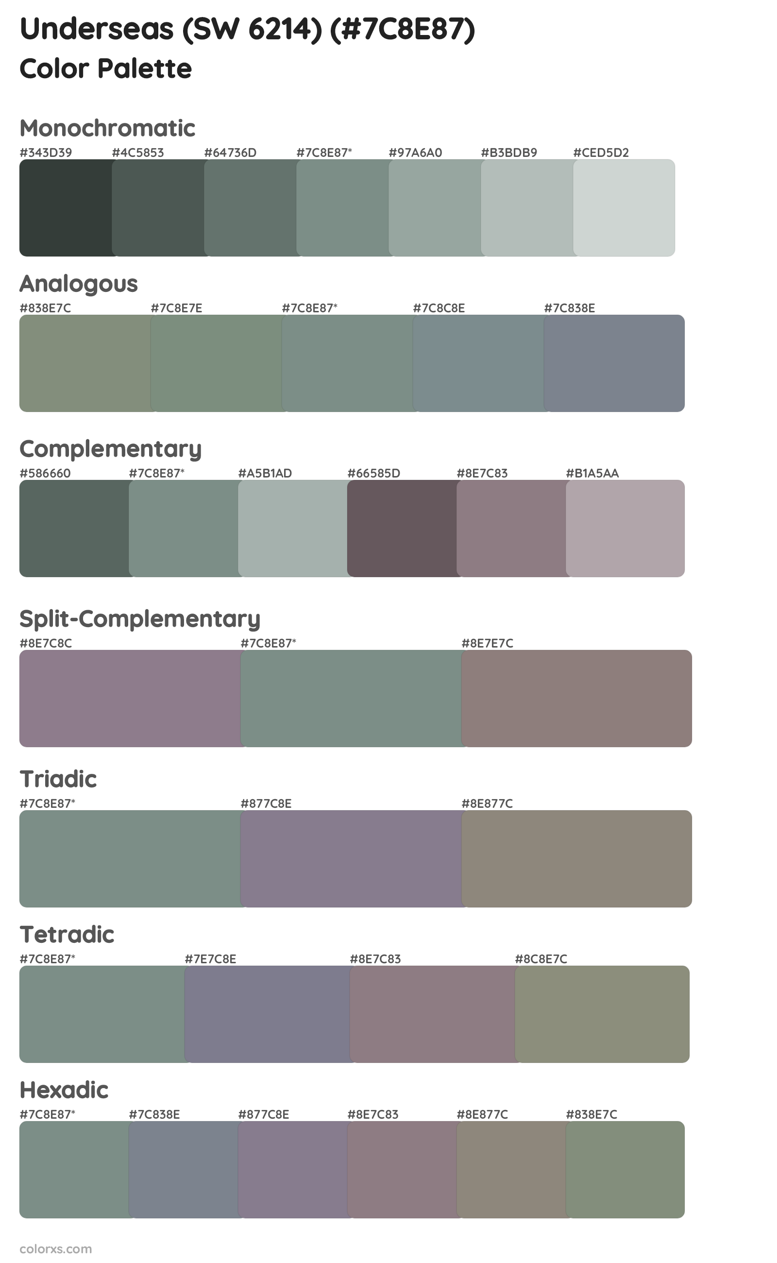Underseas (SW 6214) Color Scheme Palettes