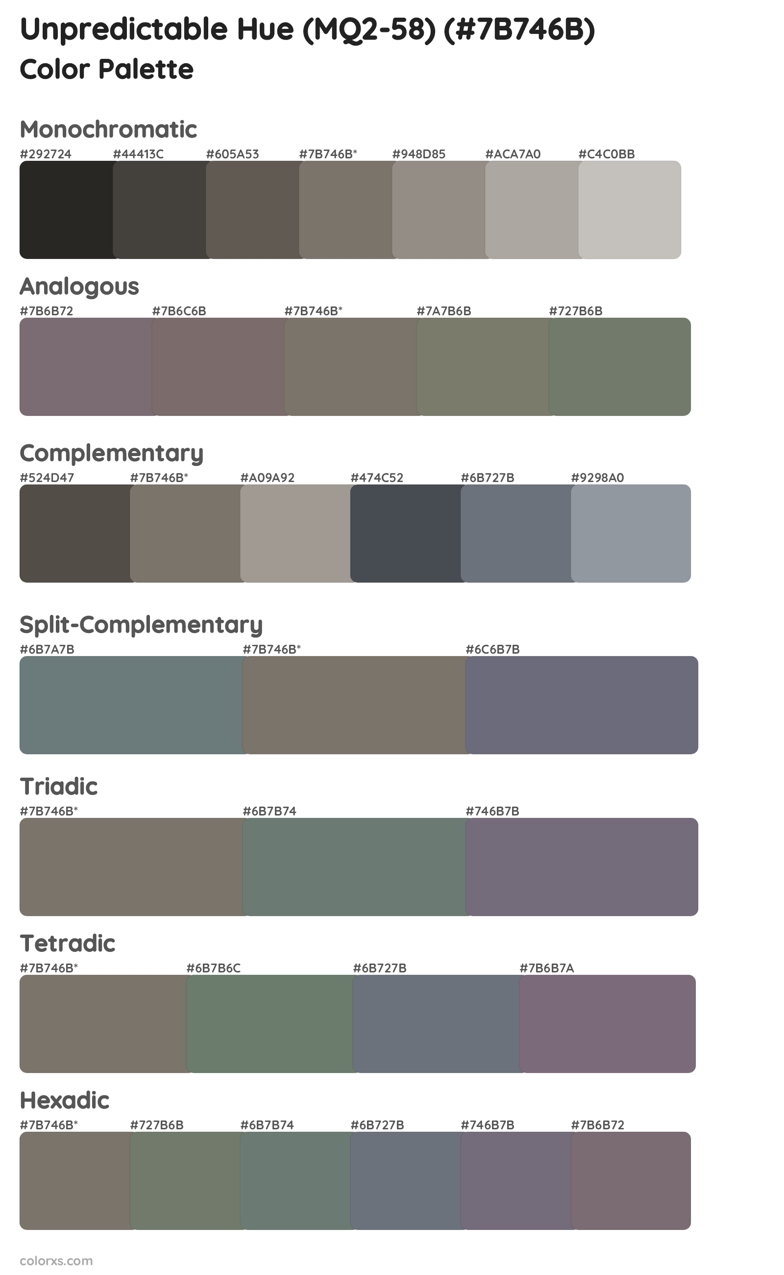 Unpredictable Hue (MQ2-58) Color Scheme Palettes