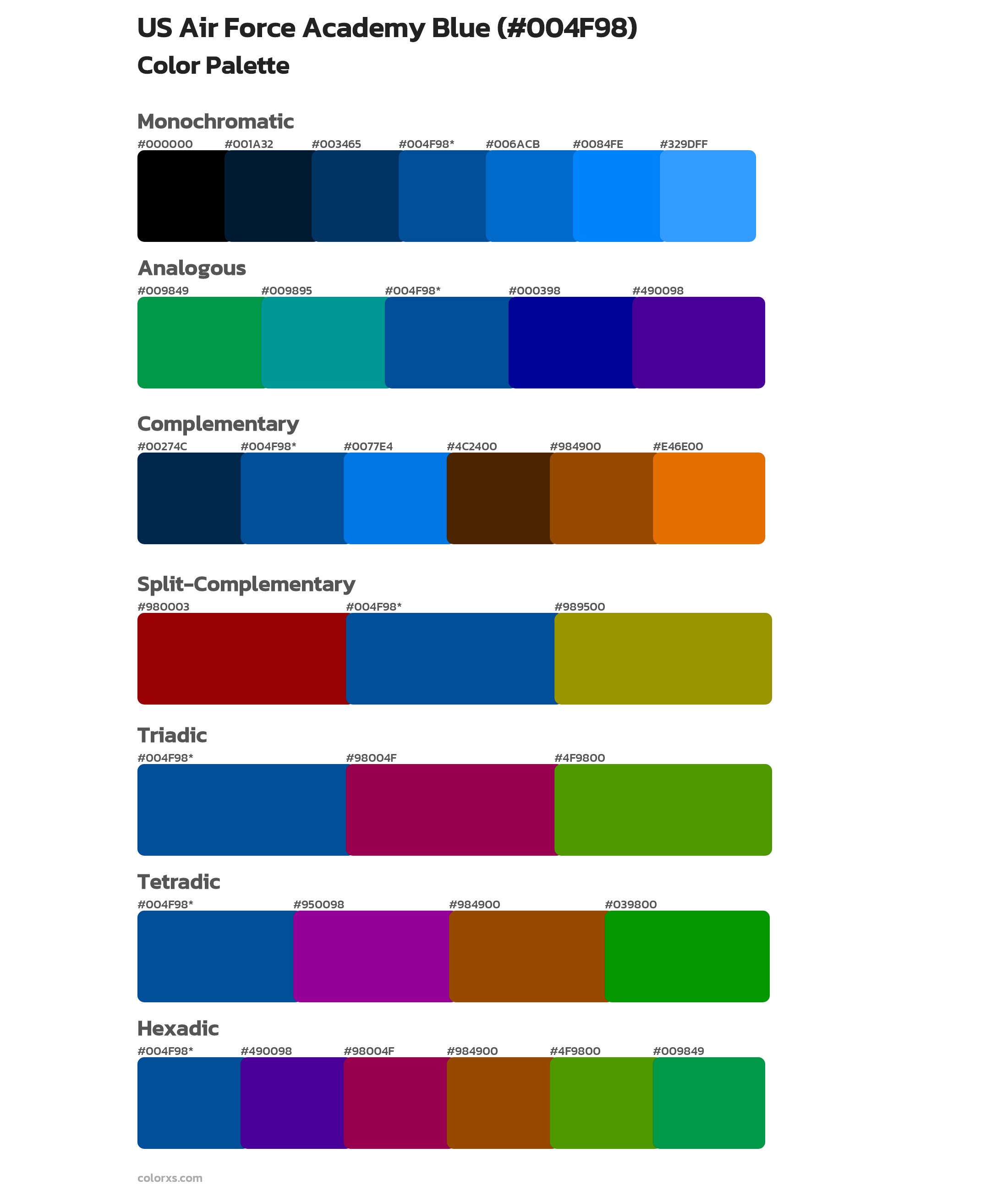 US Air Force Academy Blue Color Scheme Palettes