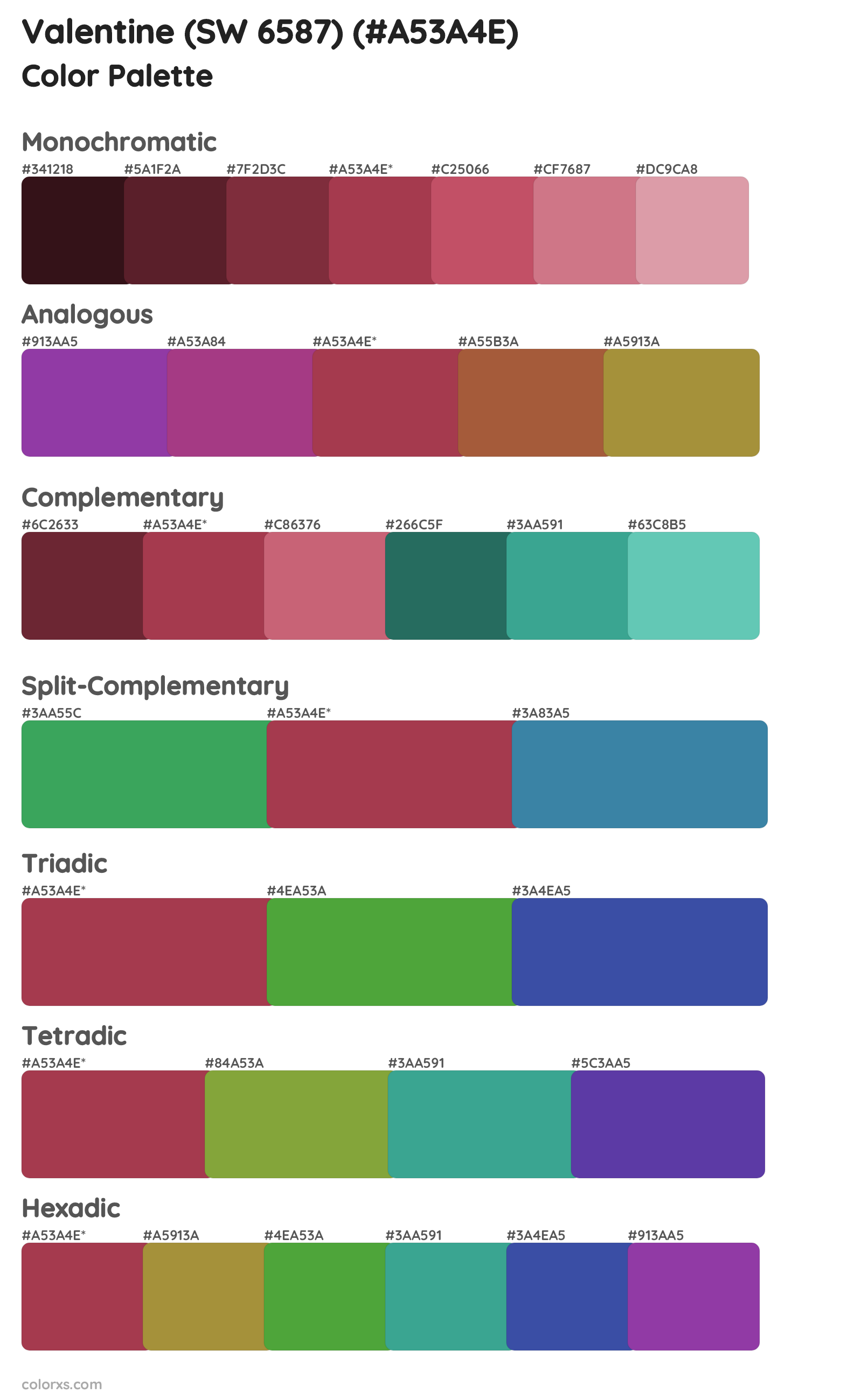 Valentine (SW 6587) Color Scheme Palettes