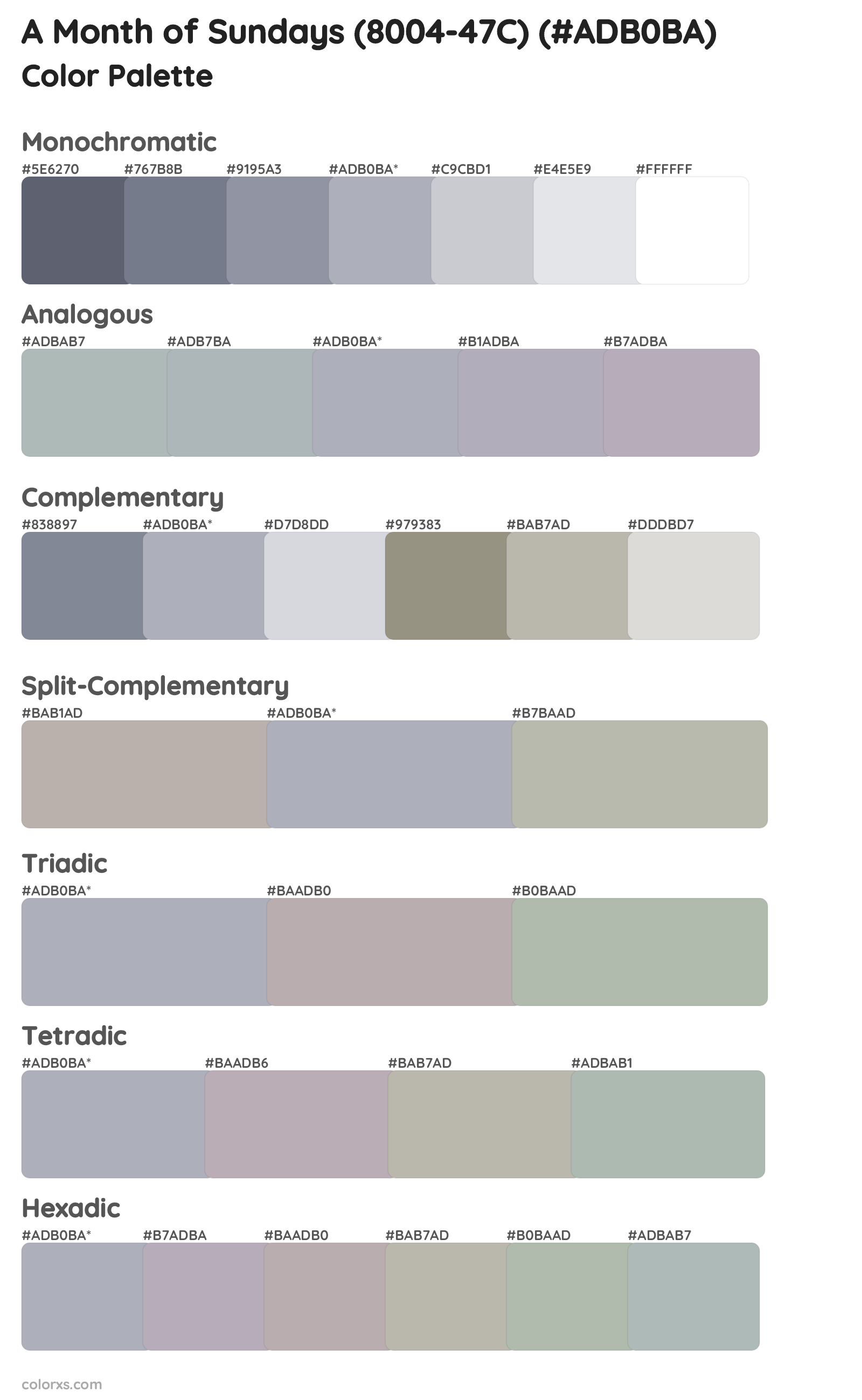 A Month of Sundays (8004-47C) Color Scheme Palettes