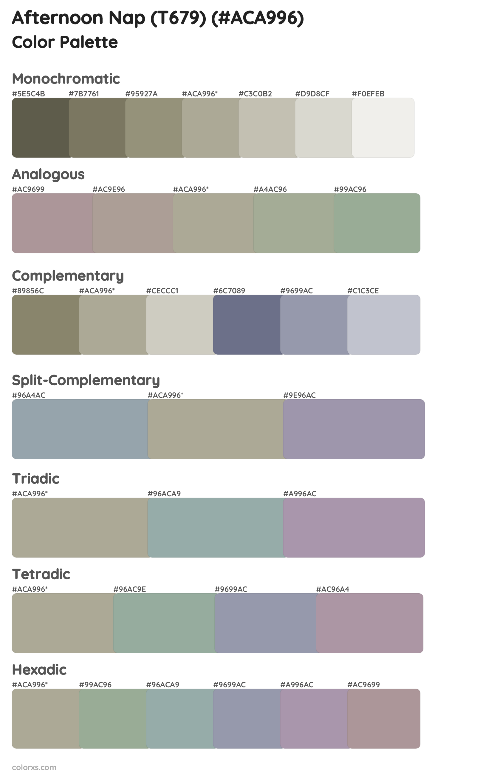 Afternoon Nap (T679) Color Scheme Palettes