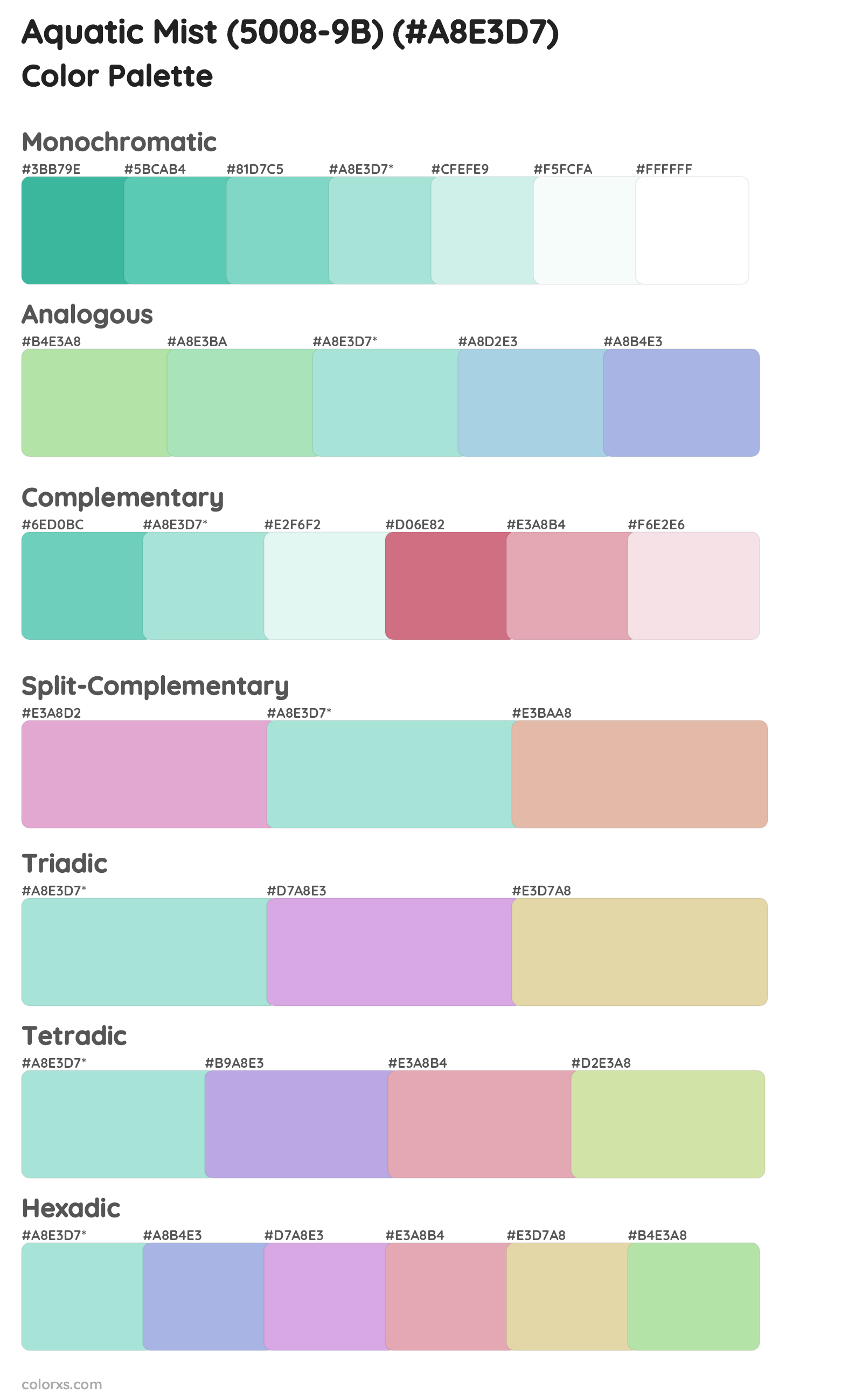 Aquatic Mist (5008-9B) Color Scheme Palettes