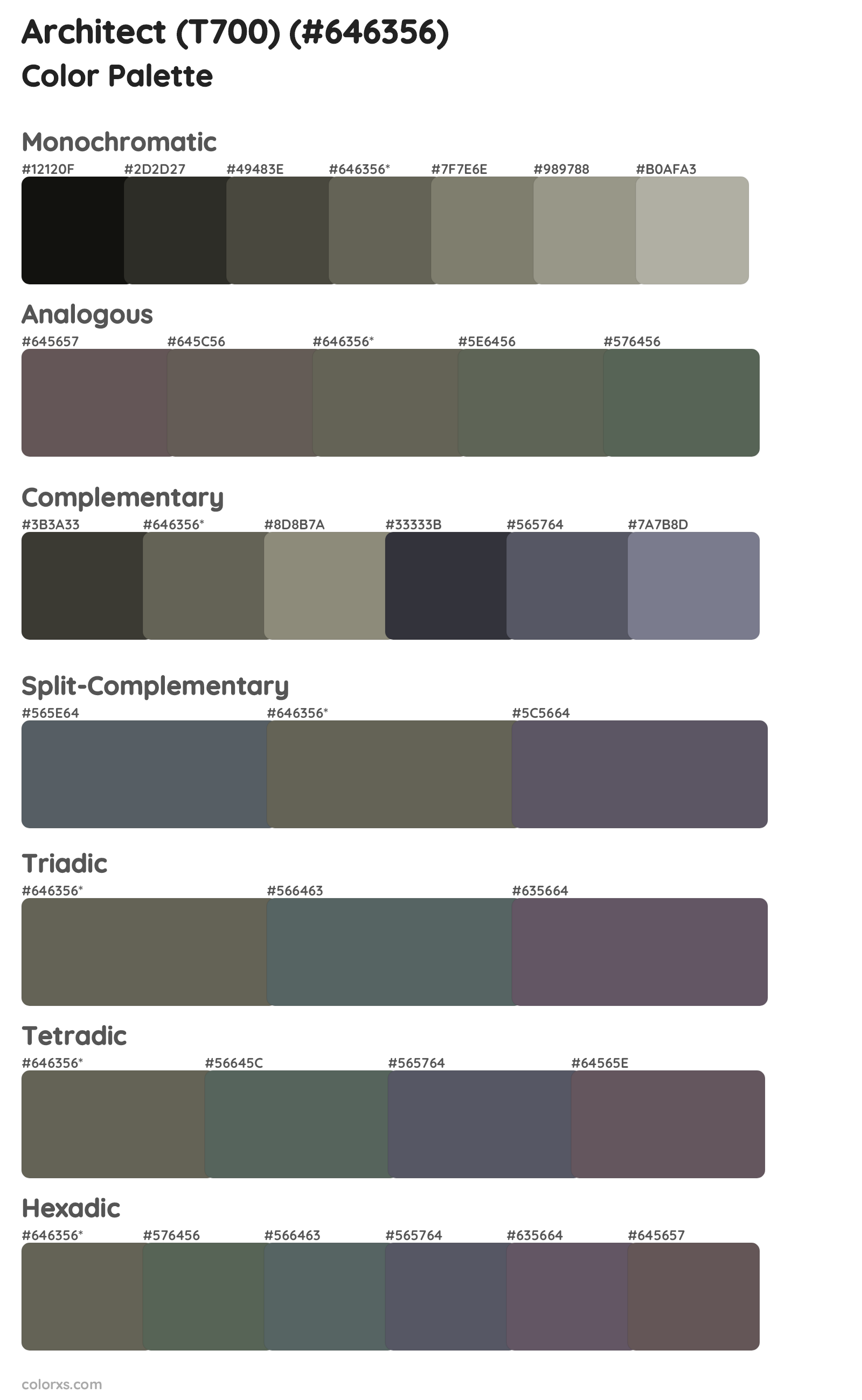 Architect (T700) Color Scheme Palettes