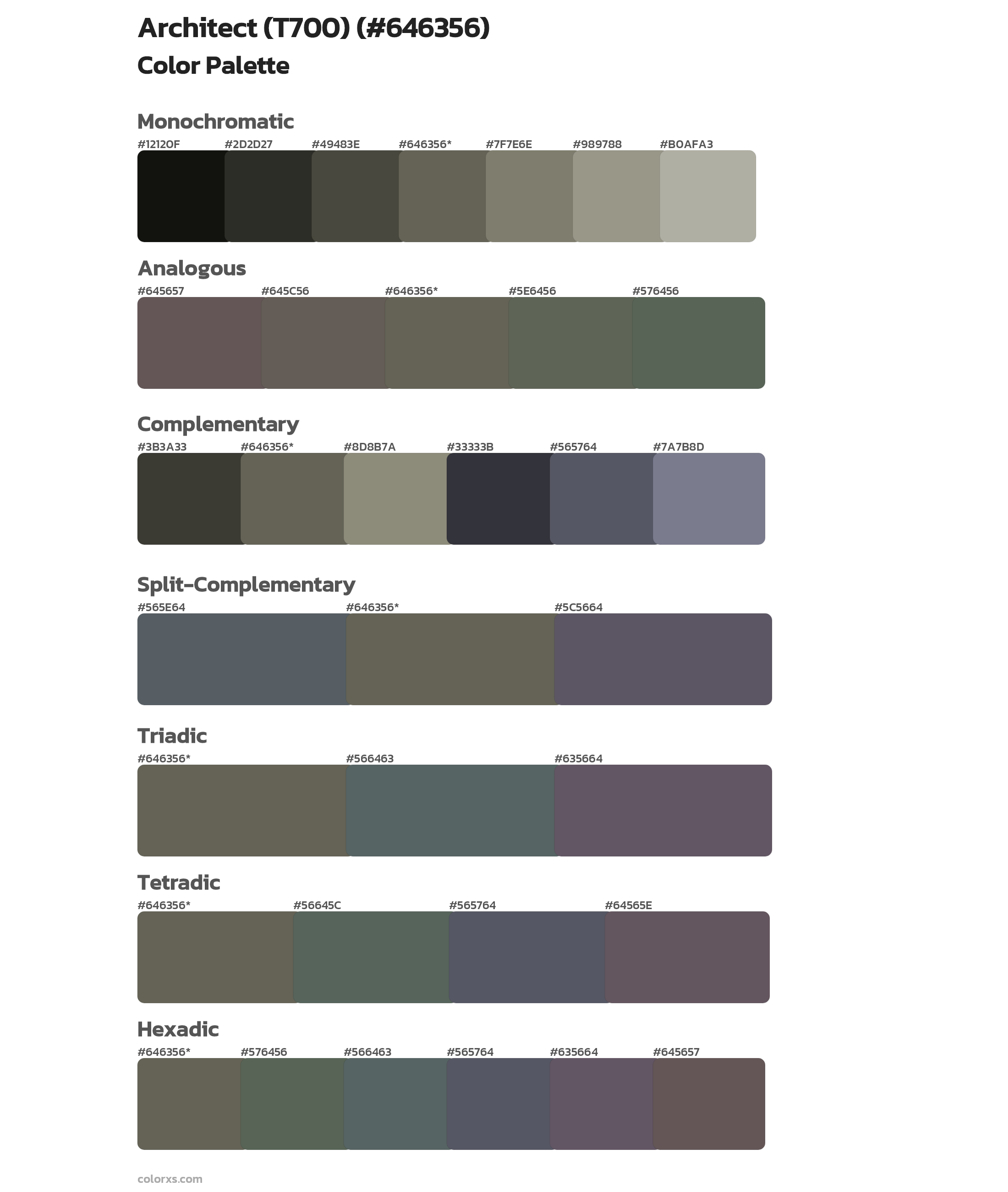 Architect (T700) Color Scheme Palettes