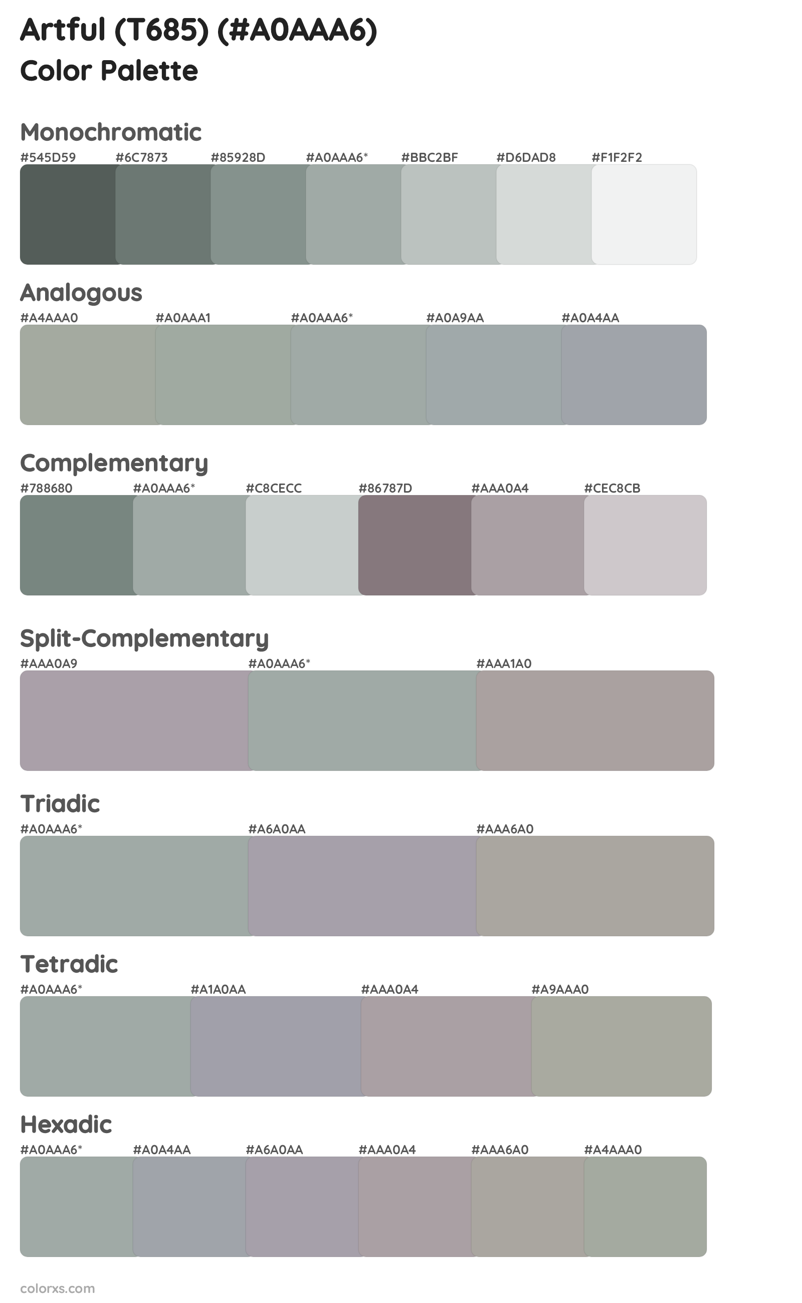 Artful (T685) Color Scheme Palettes