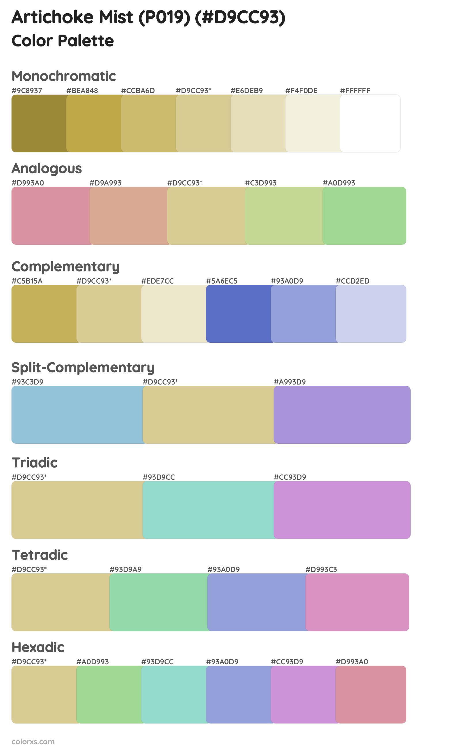 Artichoke Mist (P019) Color Scheme Palettes