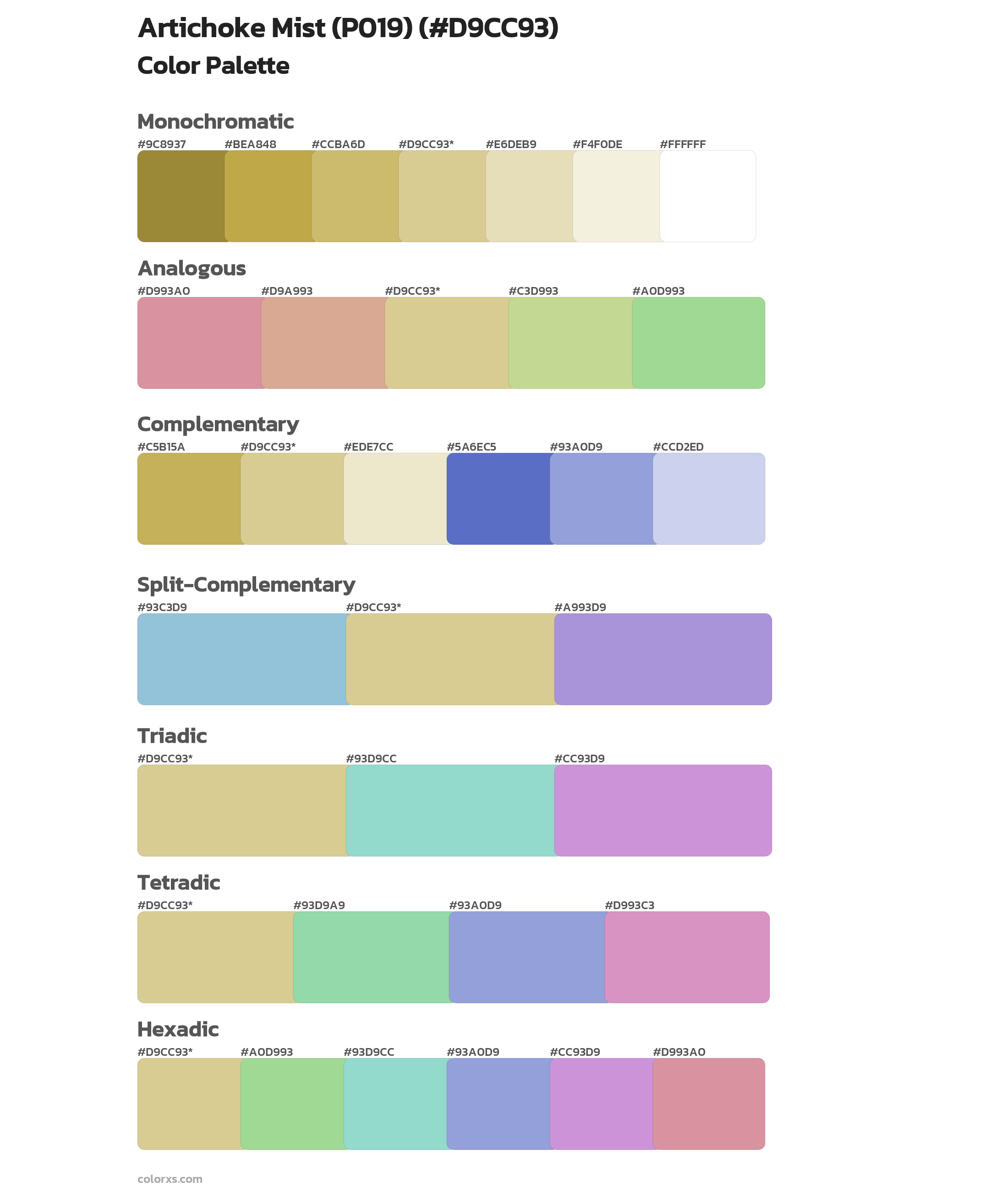 Artichoke Mist (P019) Color Scheme Palettes