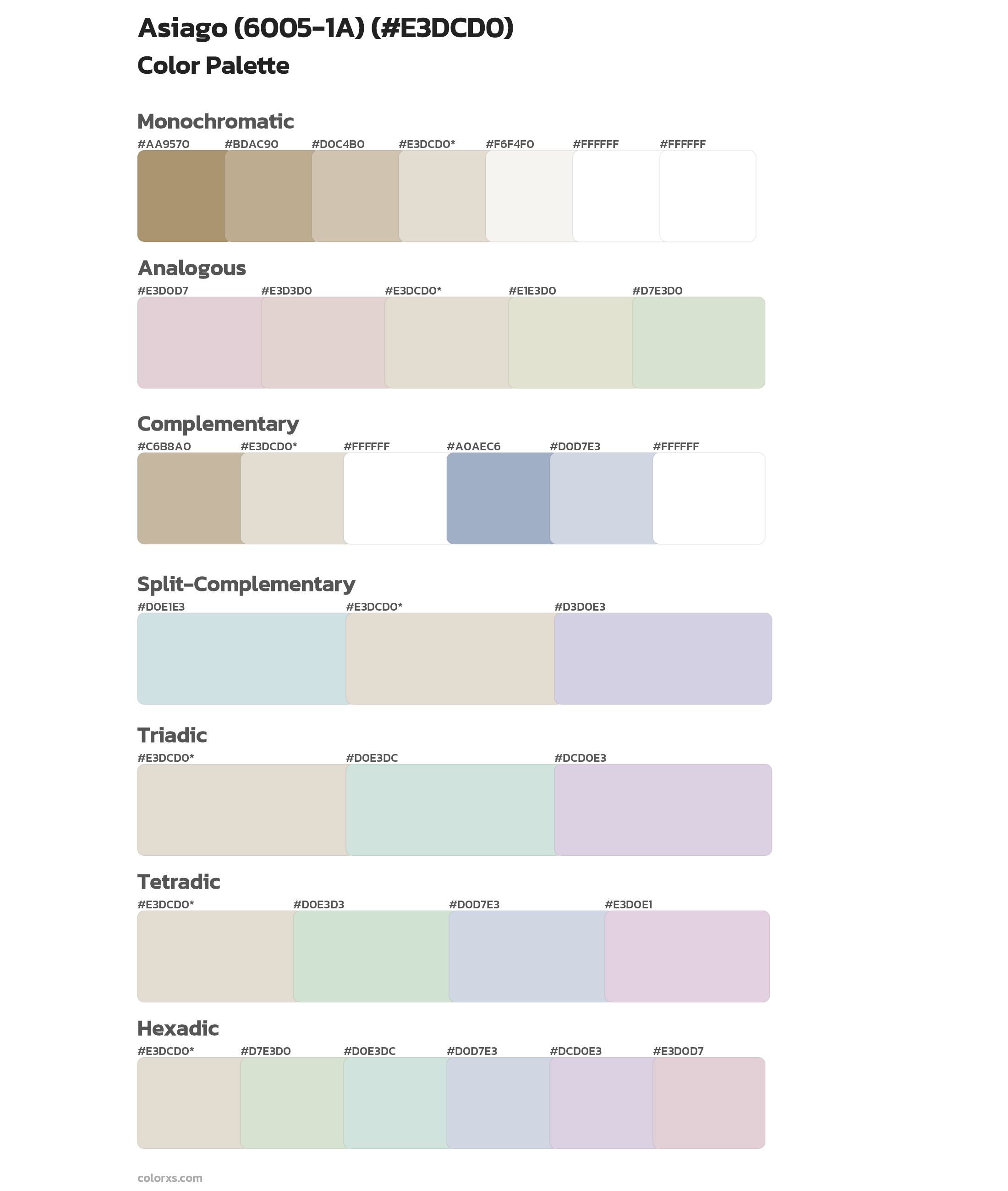 Asiago (6005-1A) Color Scheme Palettes