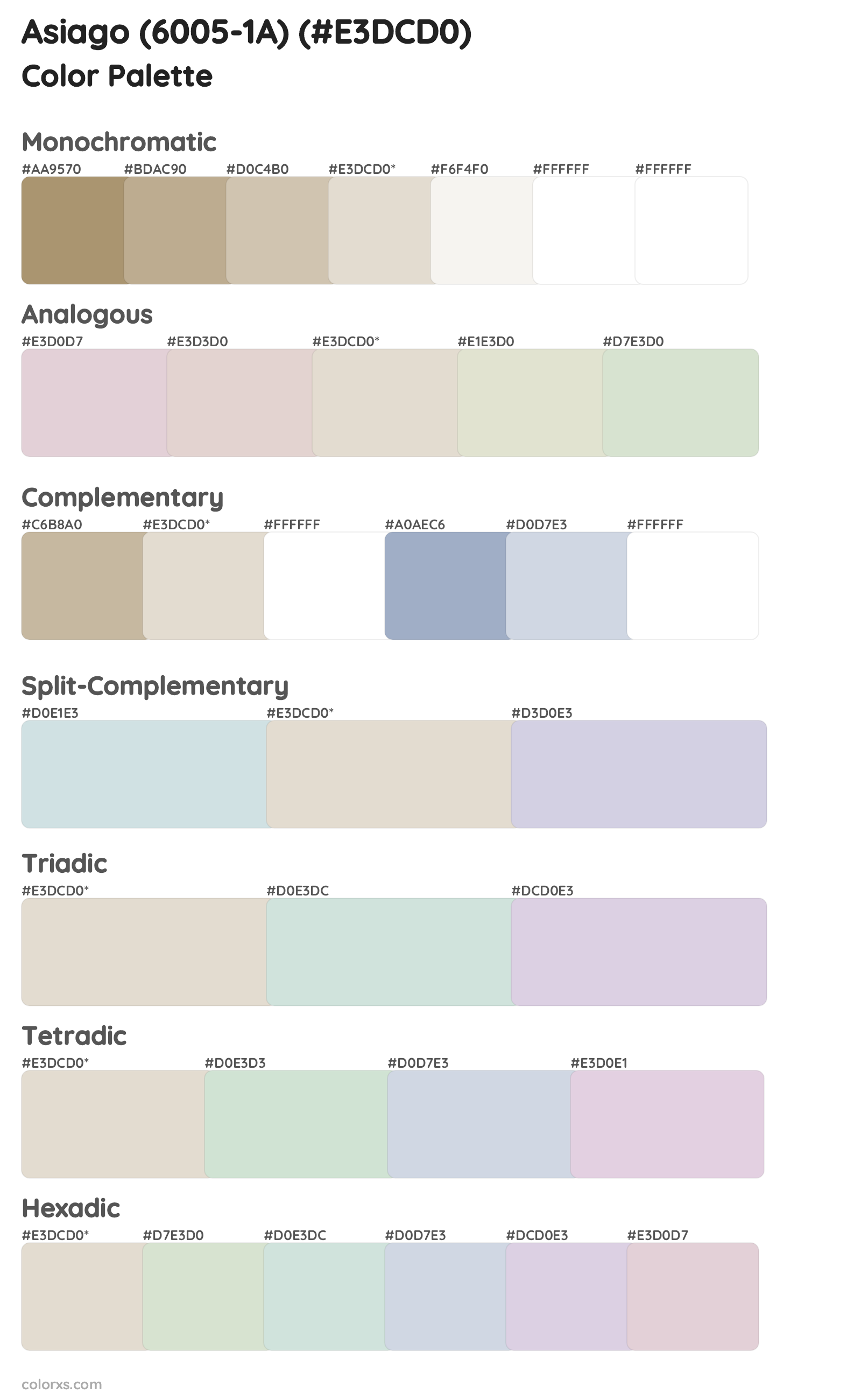 Asiago (6005-1A) Color Scheme Palettes