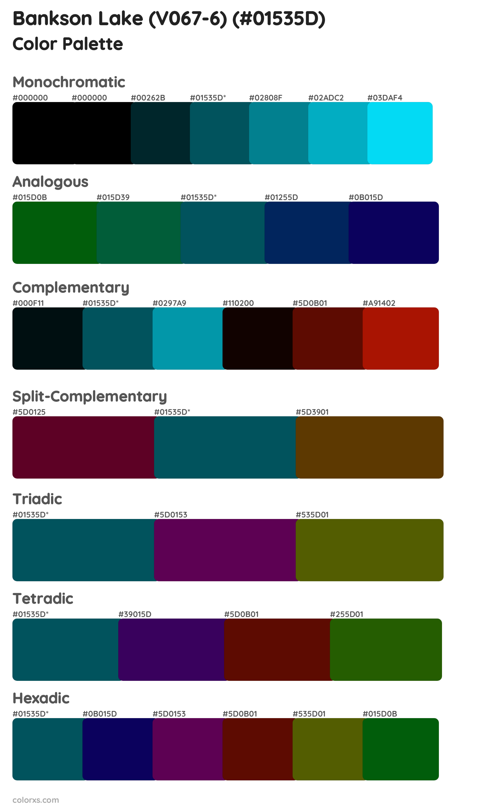 Bankson Lake (V067-6) Color Scheme Palettes