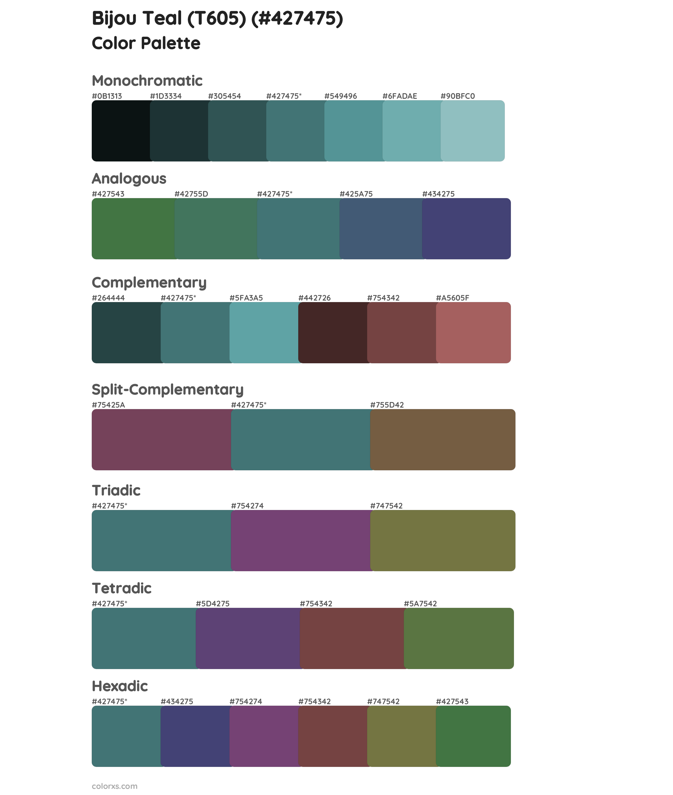 Bijou Teal (T605) Color Scheme Palettes