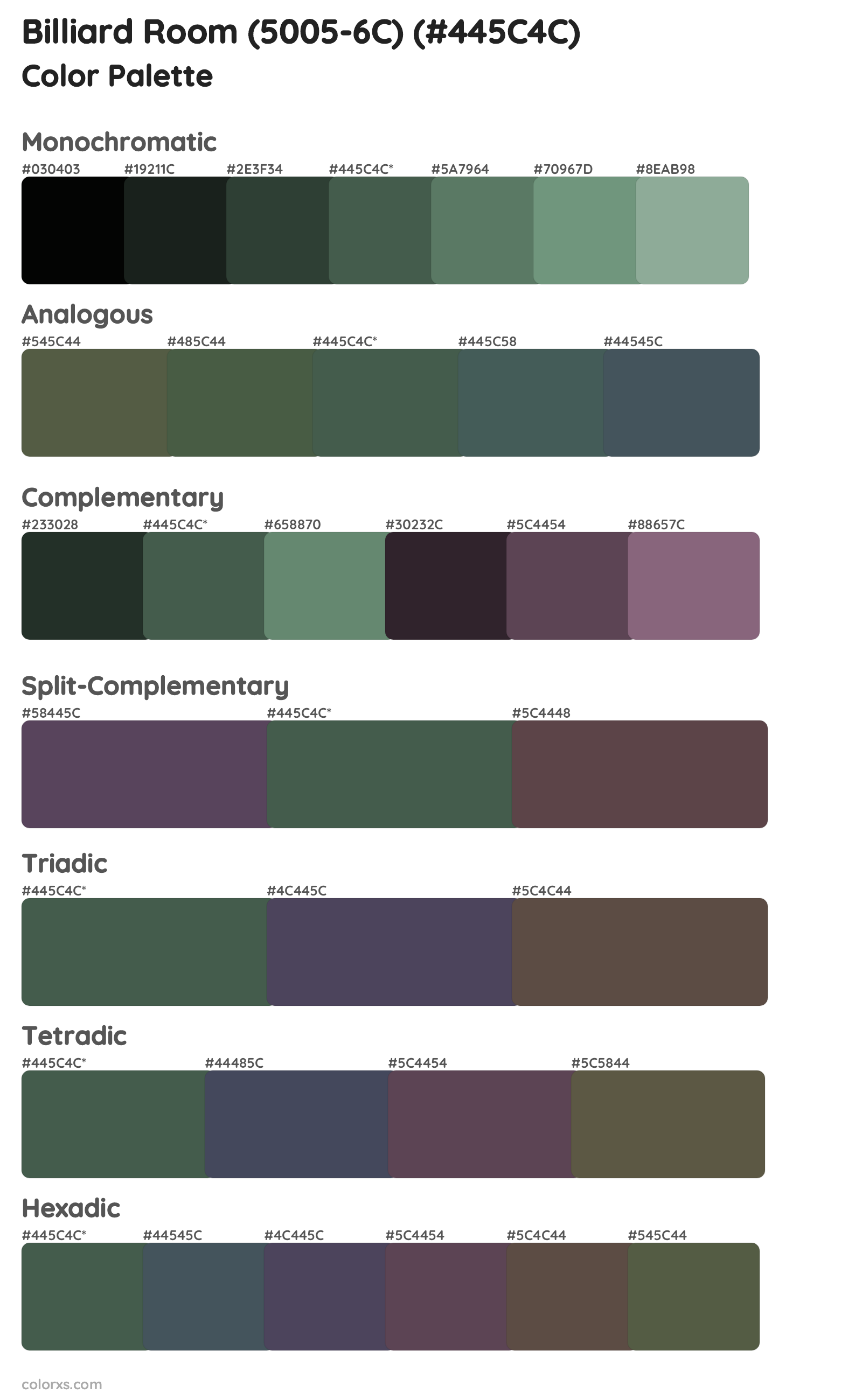 Billiard Room (5005-6C) Color Scheme Palettes