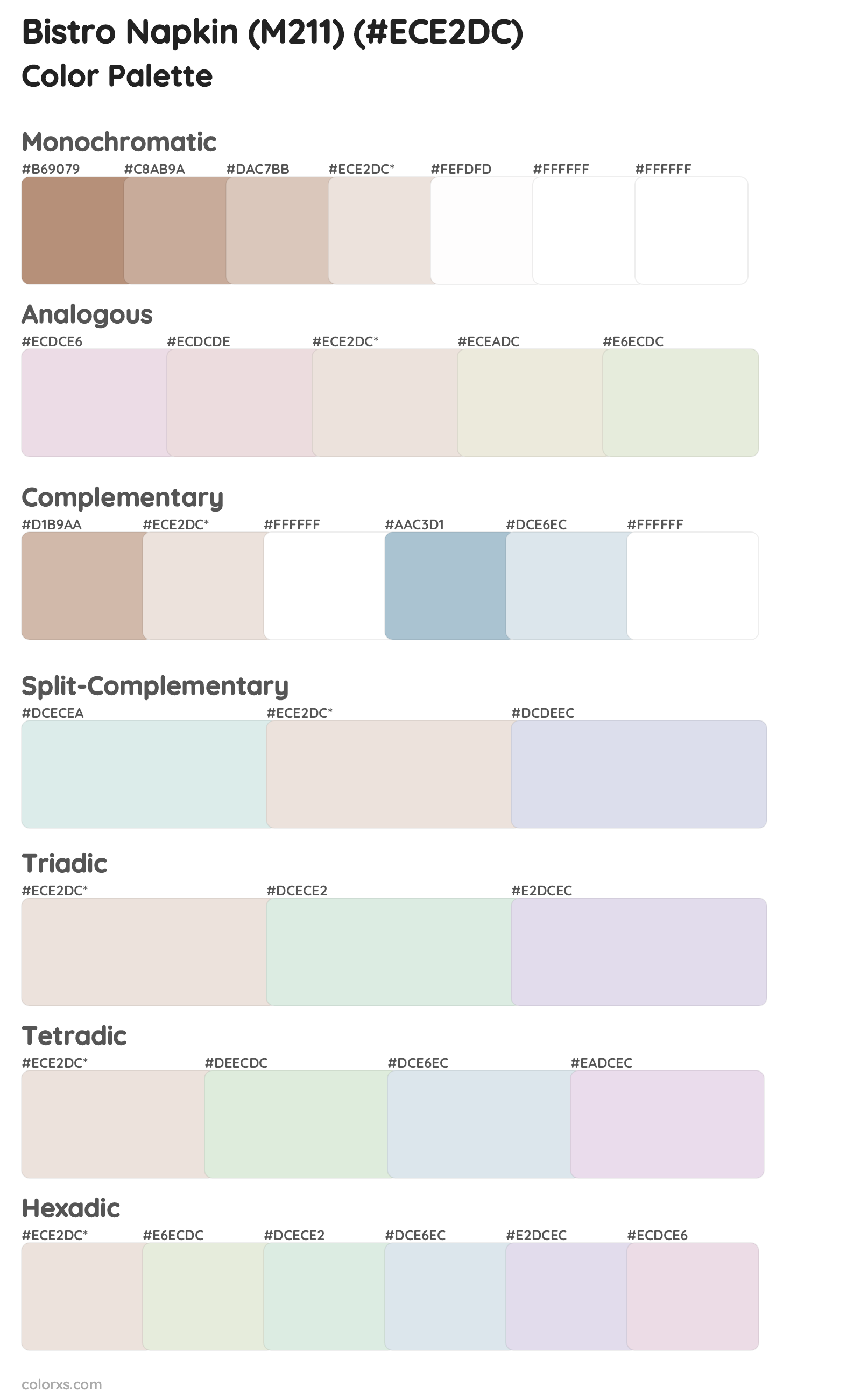Bistro Napkin (M211) Color Scheme Palettes