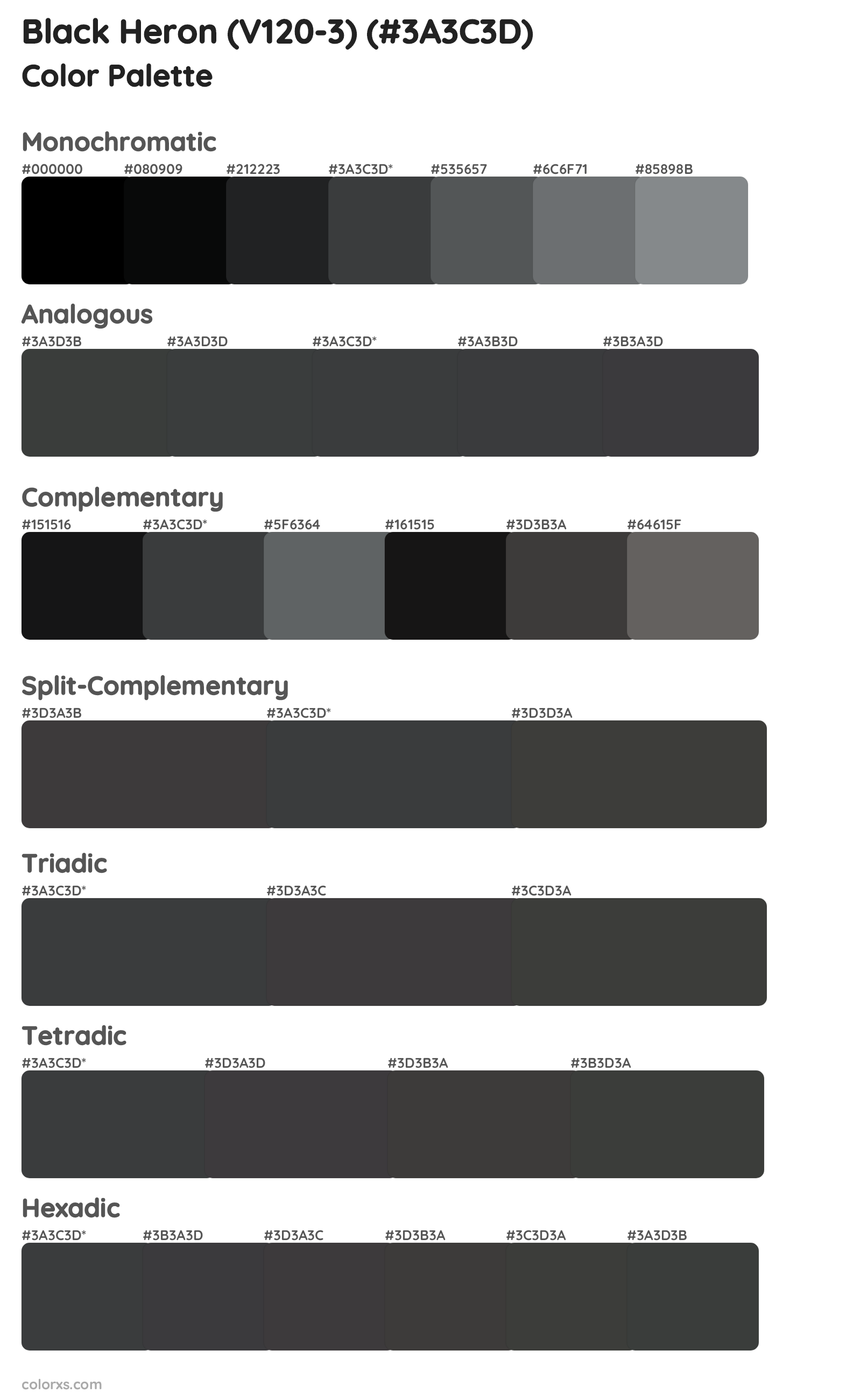 Black Heron (V120-3) Color Scheme Palettes