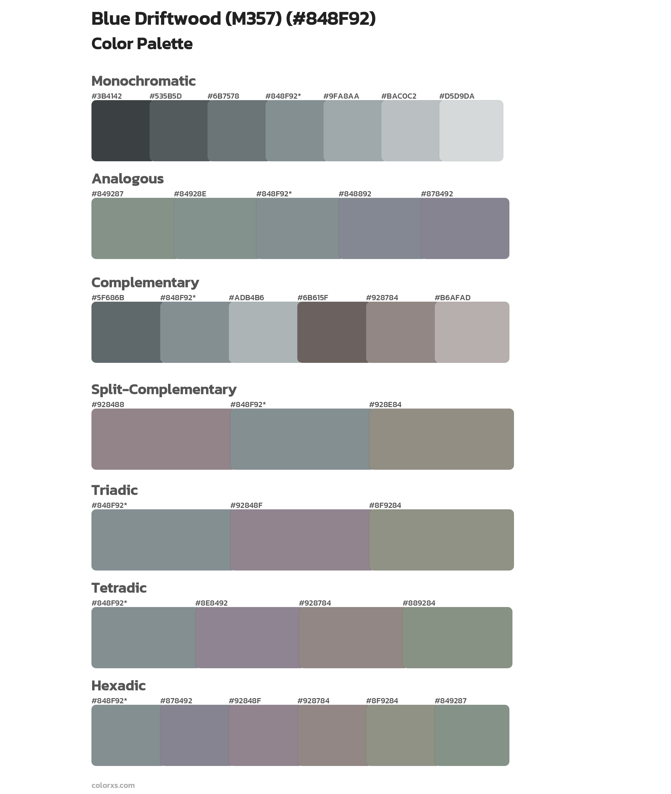 Blue Driftwood (M357) Color Scheme Palettes