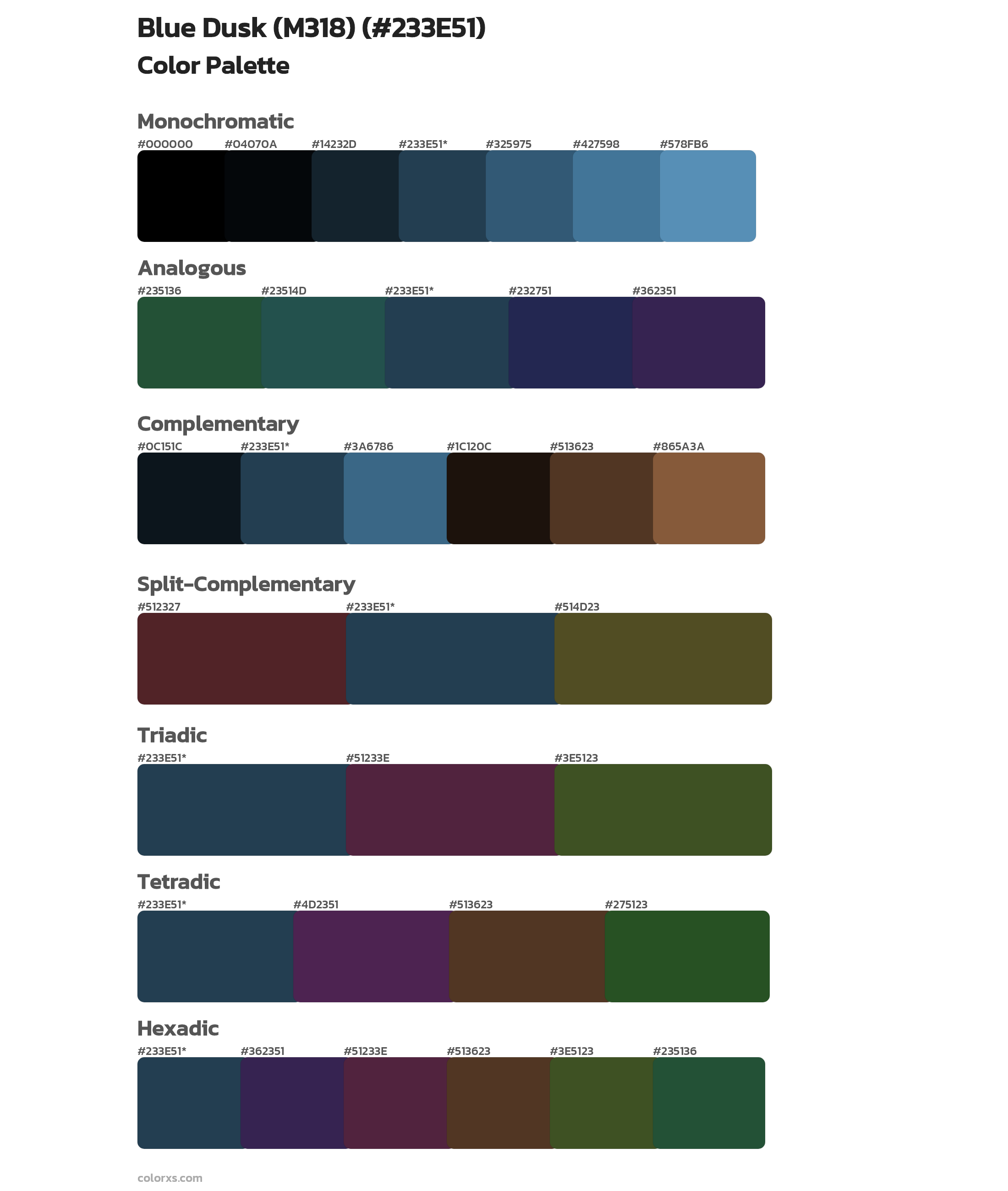 Blue Dusk (M318) Color Scheme Palettes