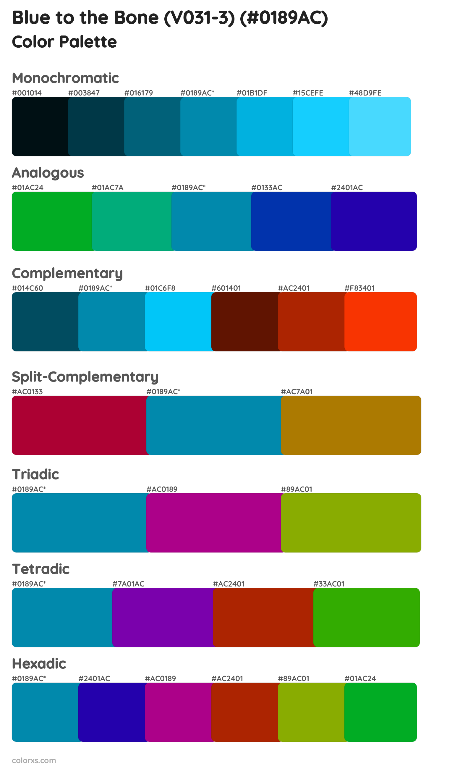 Blue to the Bone (V031-3) Color Scheme Palettes
