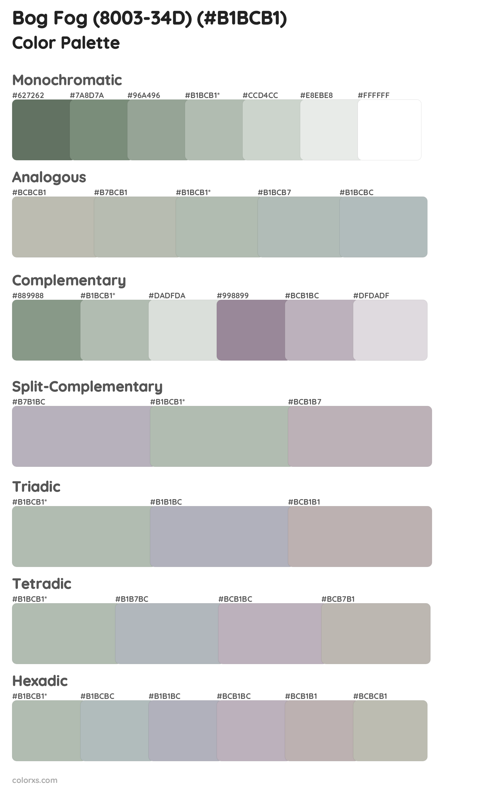 Bog Fog (8003-34D) Color Scheme Palettes
