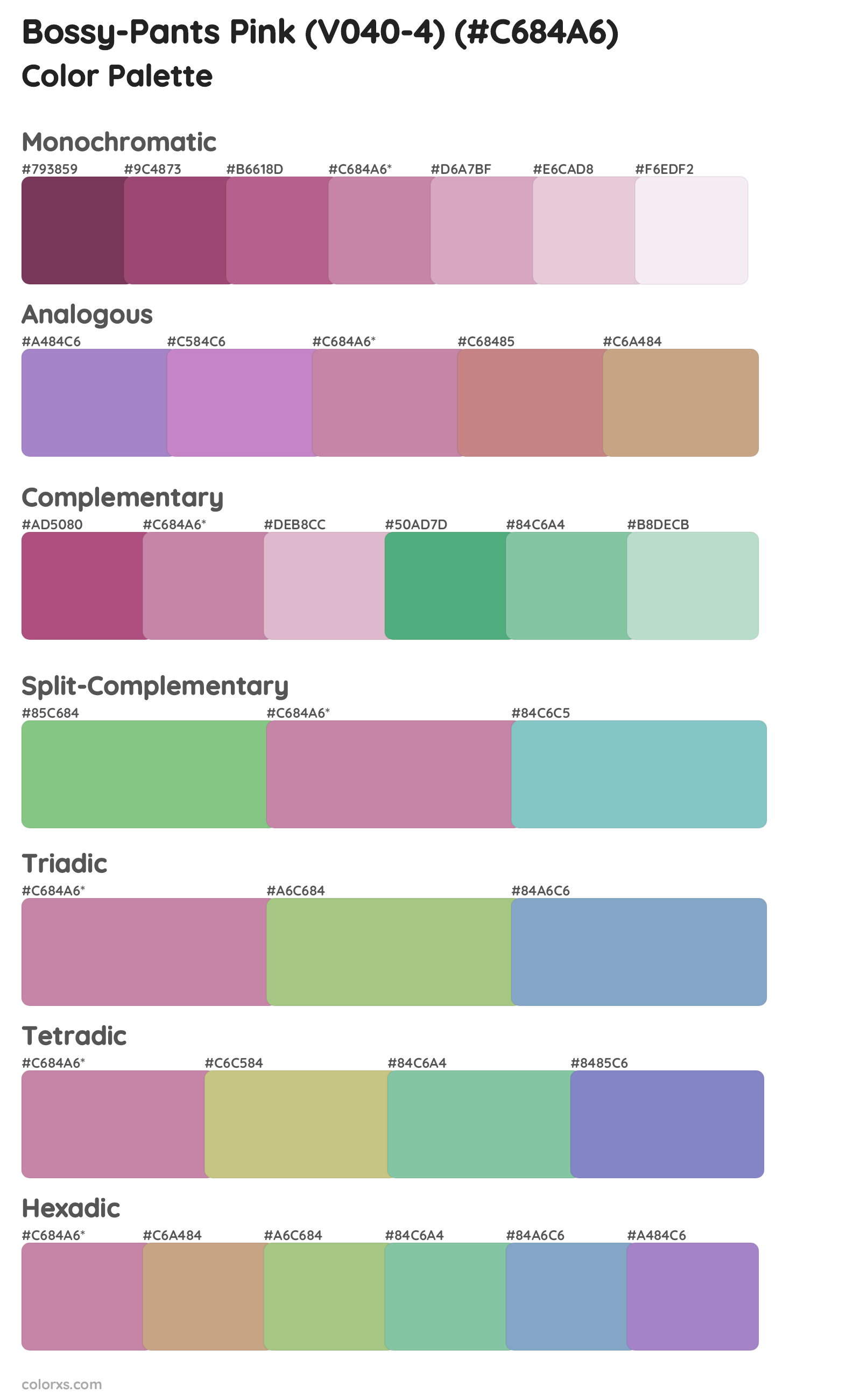 Bossy-Pants Pink (V040-4) Color Scheme Palettes
