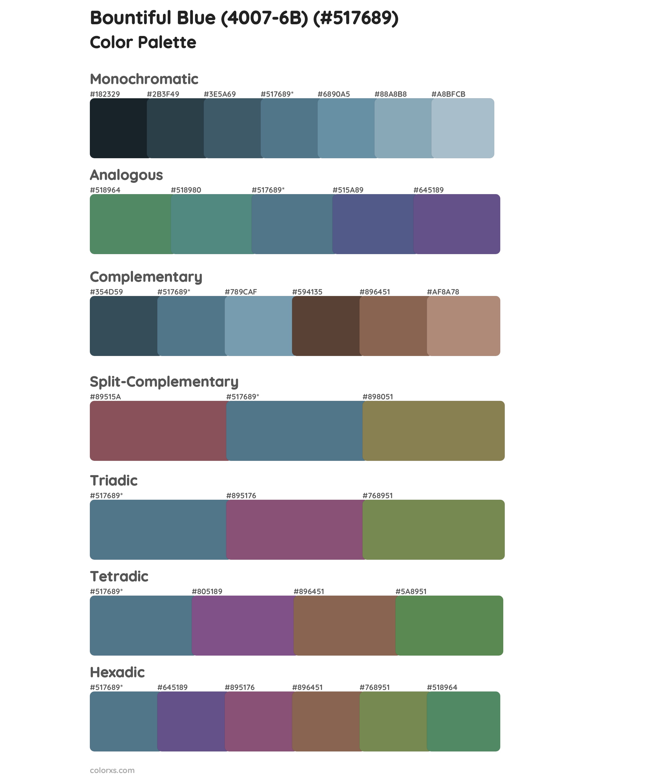 Bountiful Blue (4007-6B) Color Scheme Palettes