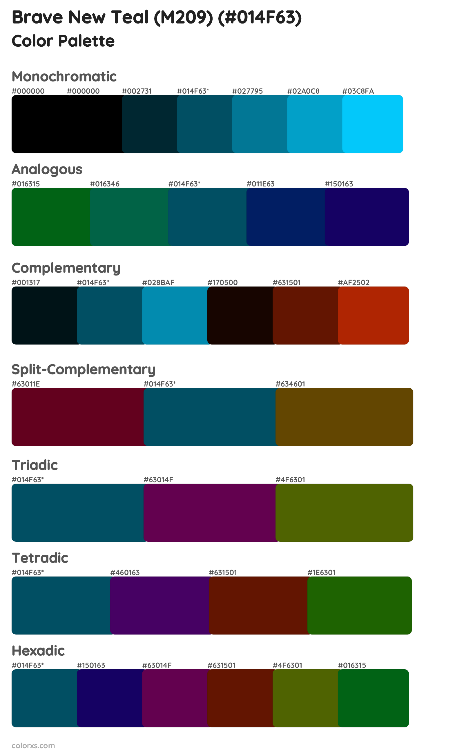 Brave New Teal (M209) Color Scheme Palettes