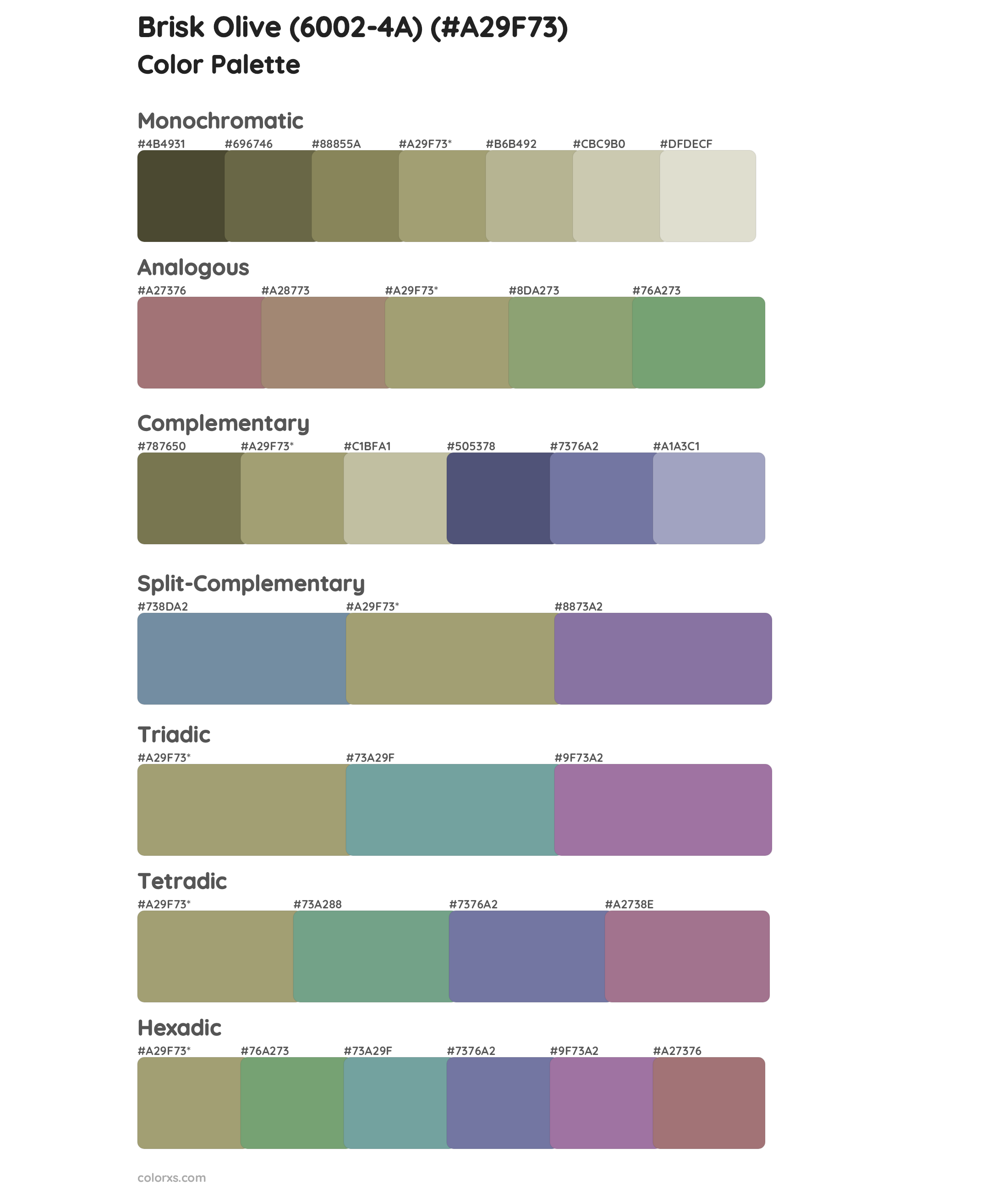 Brisk Olive (6002-4A) Color Scheme Palettes