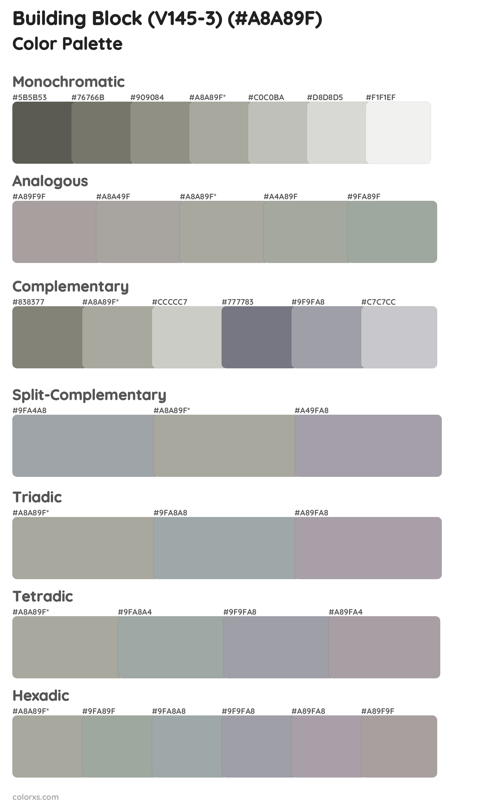 Building Block (V145-3) Color Scheme Palettes